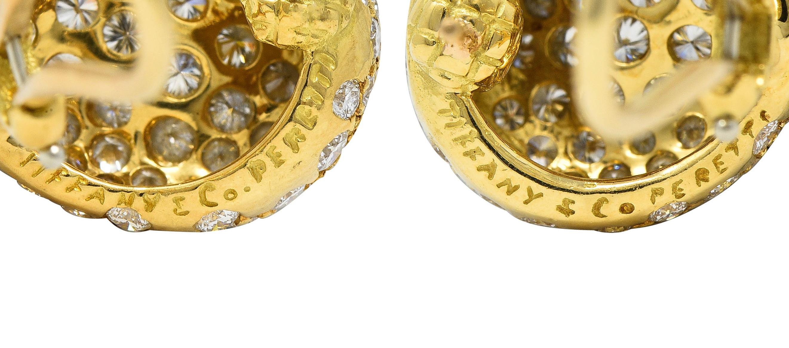 Elsa Peretti Tiffany & Co. Diamond 18K Gold Vintage Pavé Thumbprint Earrings For Sale 1