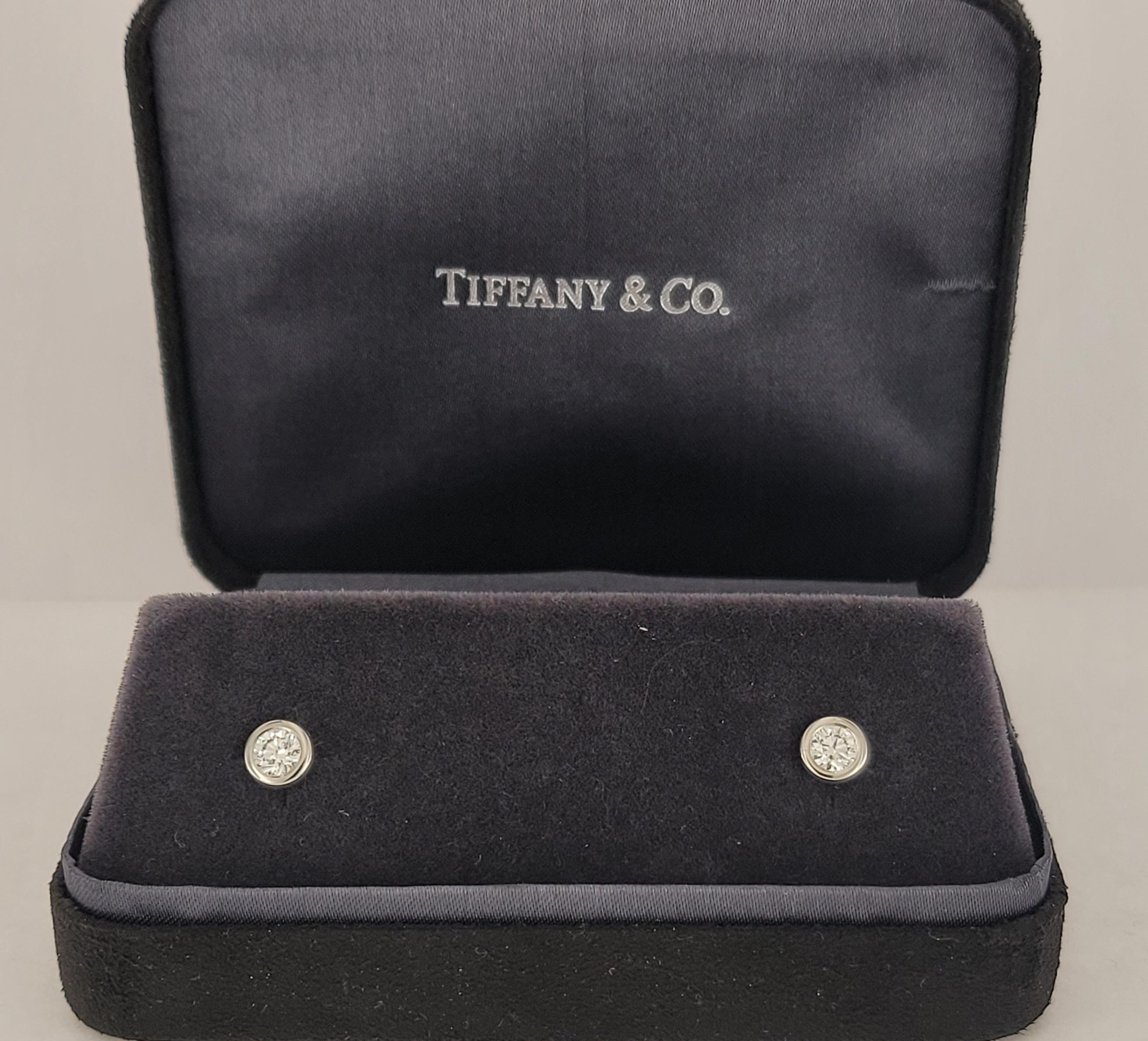 Taille ronde Boucles d'oreilles Elsa Peretti Tiffany & co en platine et diamants en vente