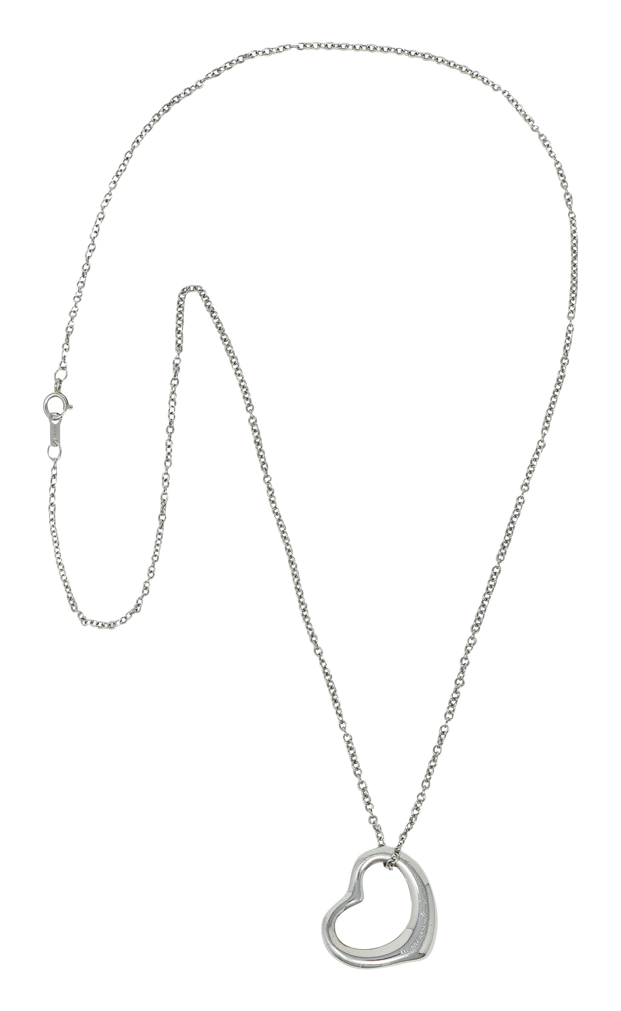 Elsa Peretti Tiffany & Co. Diamond Platinum Open Heart Pendant Necklace 2