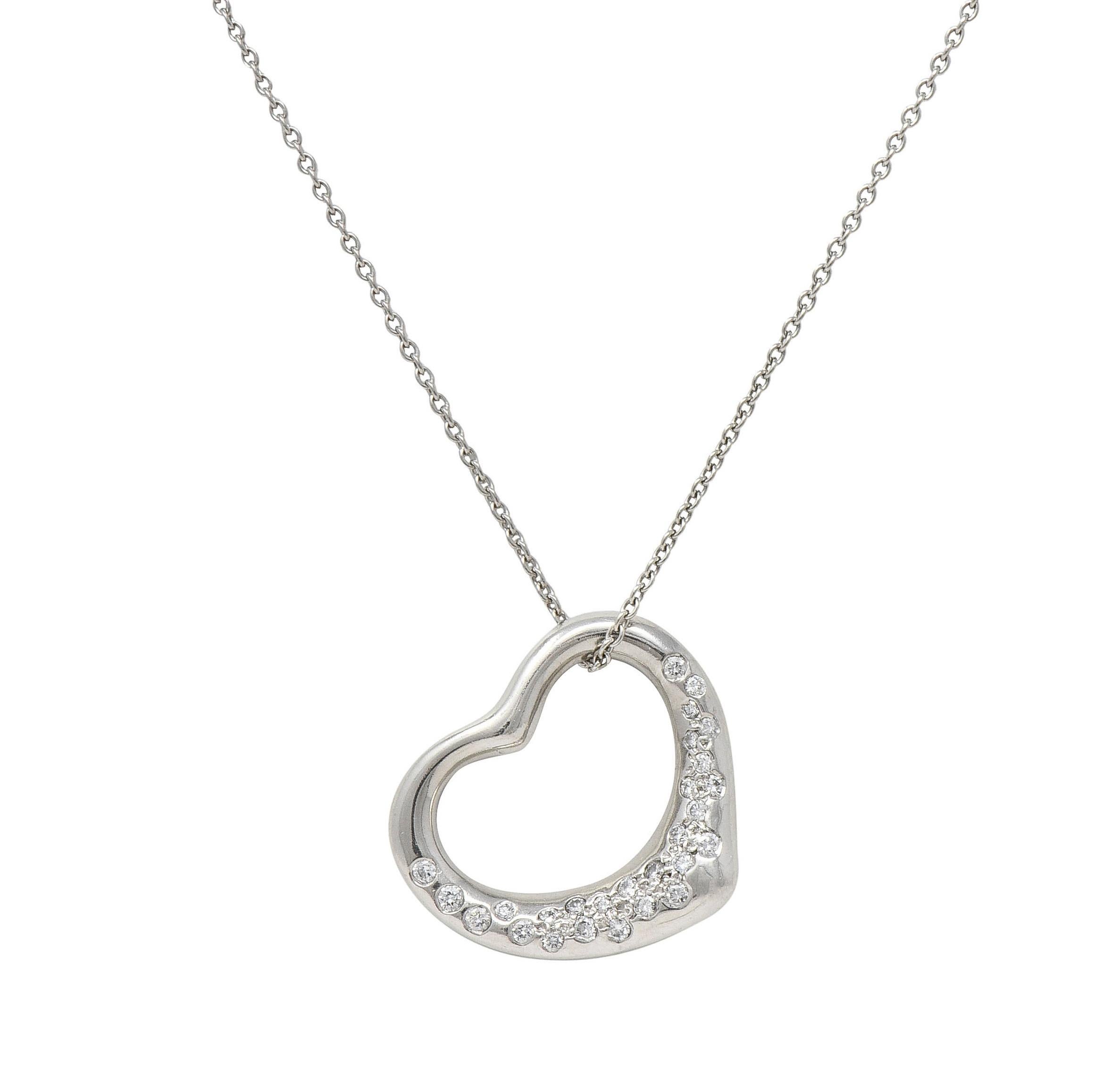 Elsa Peretti Tiffany & Co. Diamond Platinum 22MM Open Heart Pendant Necklace For Sale 8