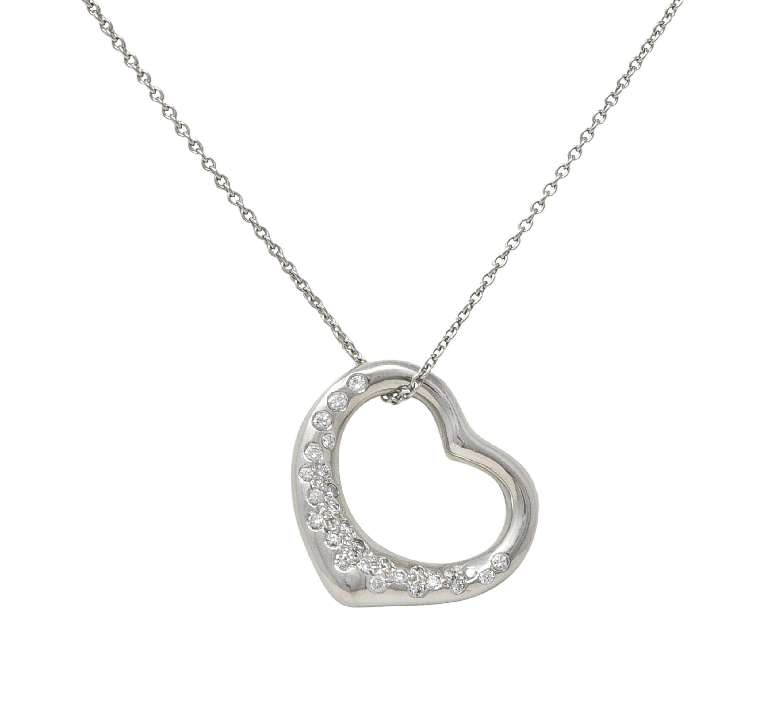 Elsa Peretti Tiffany & Co. Diamond Platinum 22MM Open Heart Pendant Necklace In Excellent Condition For Sale In Philadelphia, PA