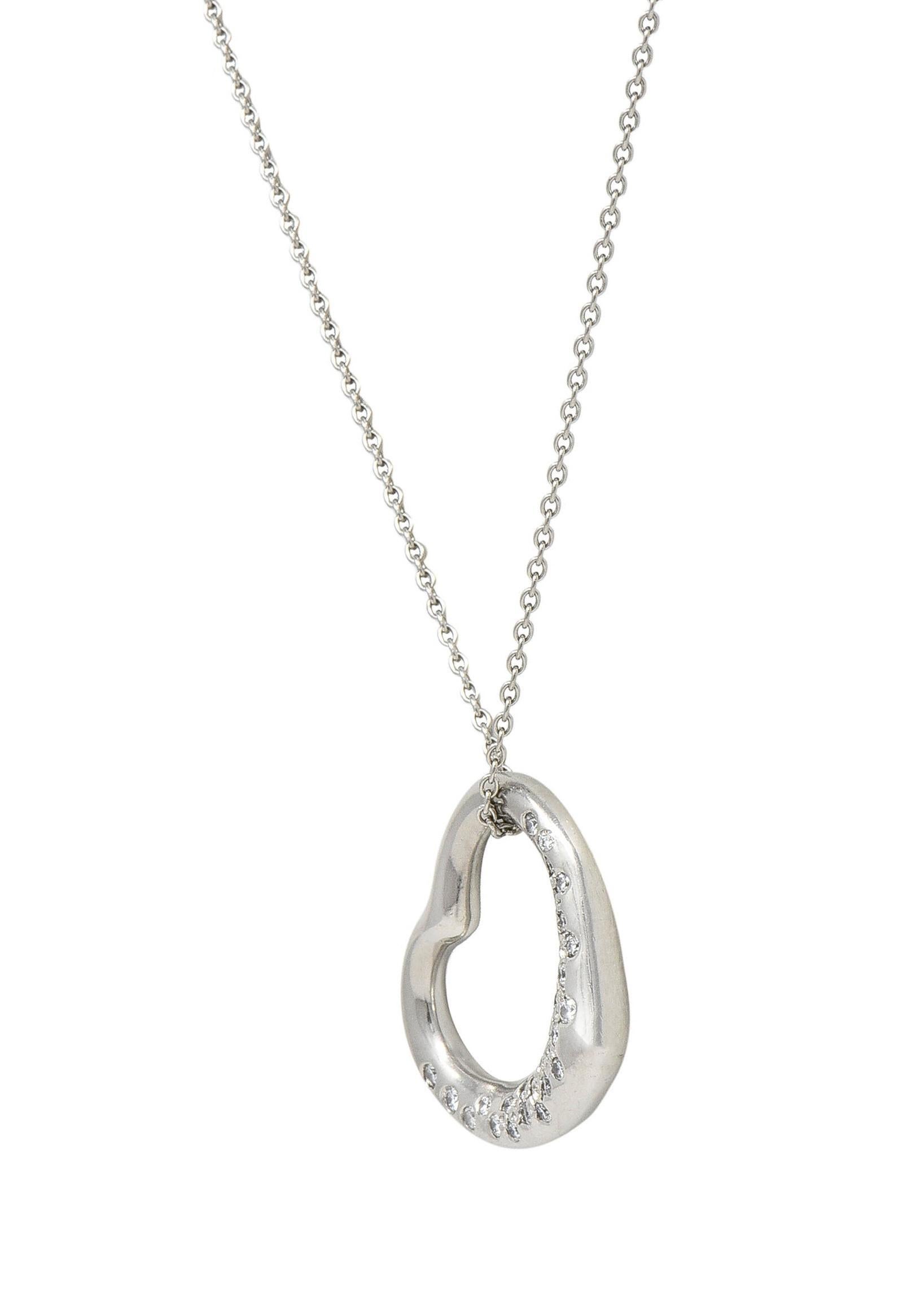 Women's or Men's Elsa Peretti Tiffany & Co. Diamond Platinum 22MM Open Heart Pendant Necklace For Sale