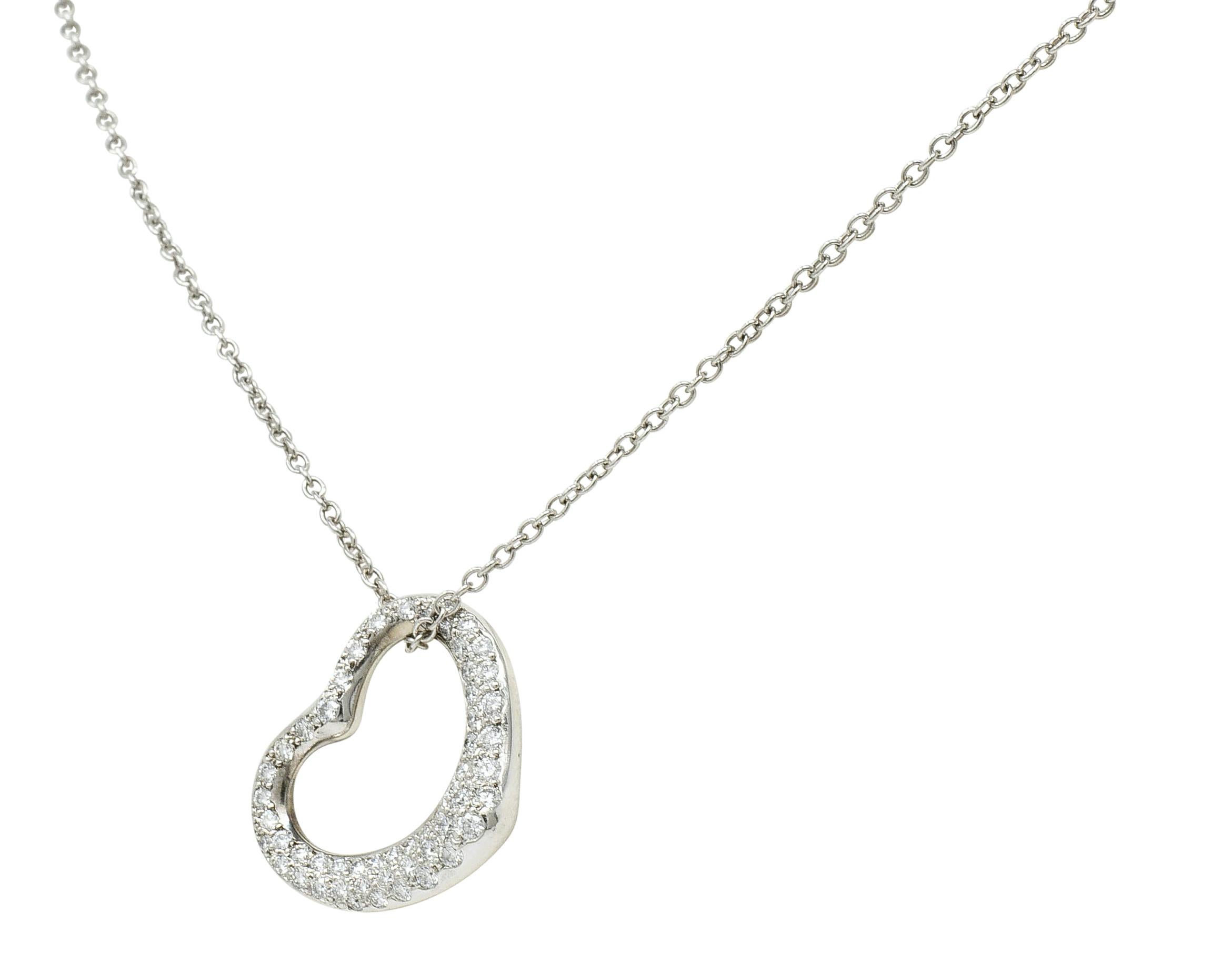 Contemporary Elsa Peretti Tiffany & Co. Diamond Platinum Open Heart Pendant Necklace