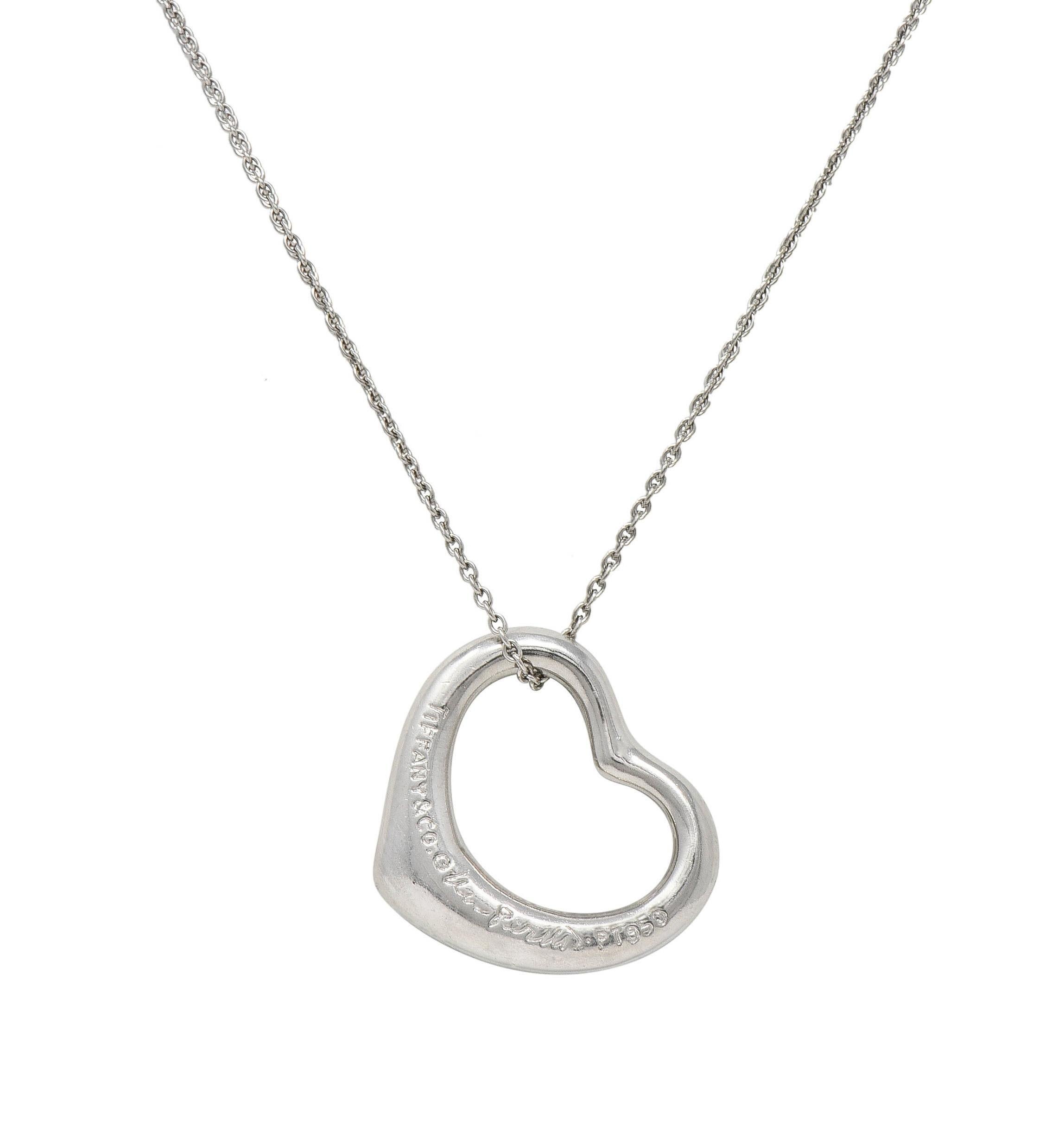 Elsa Peretti Tiffany & Co. Diamond Platinum 22MM Open Heart Pendant Necklace For Sale 1