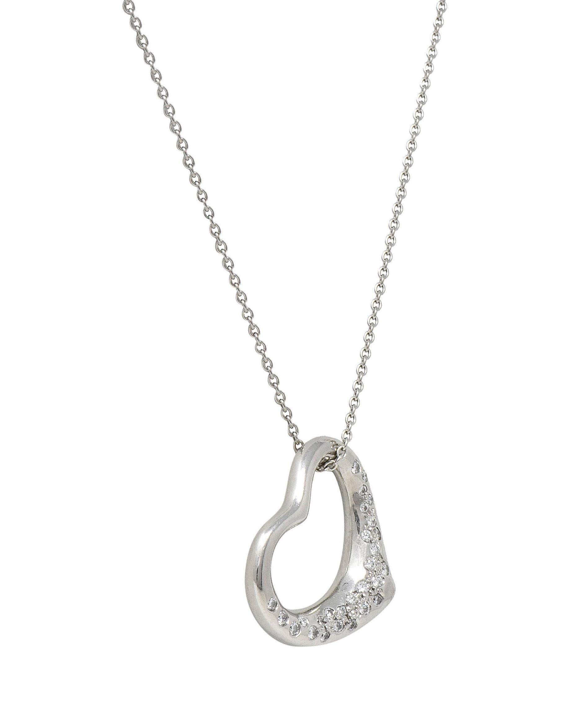 Elsa Peretti Tiffany & Co. Diamond Platinum 22MM Open Heart Pendant Necklace For Sale 2