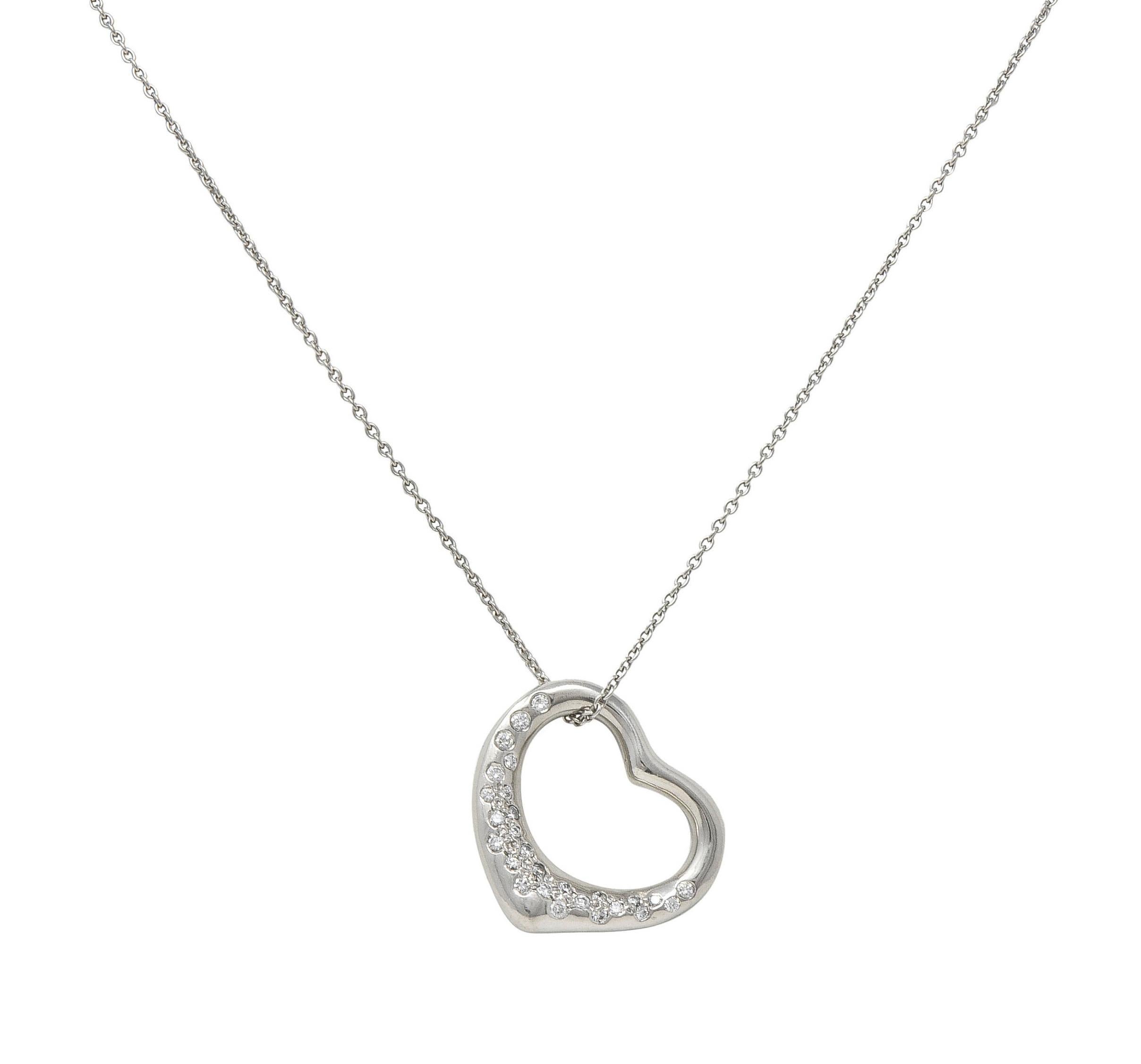 Elsa Peretti Tiffany & Co. Diamond Platinum 22MM Open Heart Pendant Necklace For Sale 3