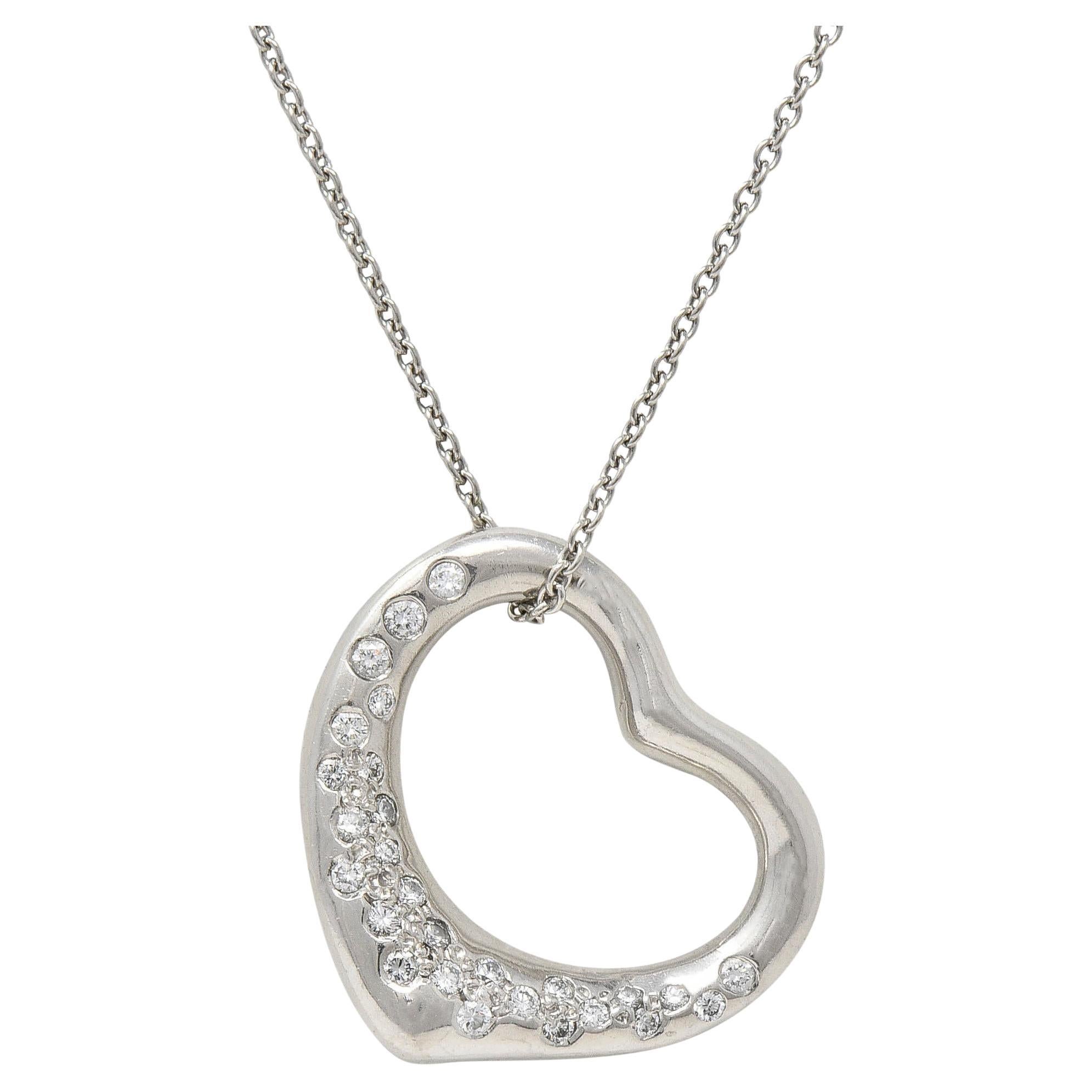 Elsa Peretti Tiffany & Co. Diamond Platinum 22MM Open Heart Pendant Necklace For Sale
