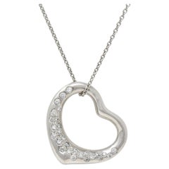 Vintage Elsa Peretti Tiffany & Co. Diamond Platinum 22MM Open Heart Pendant Necklace