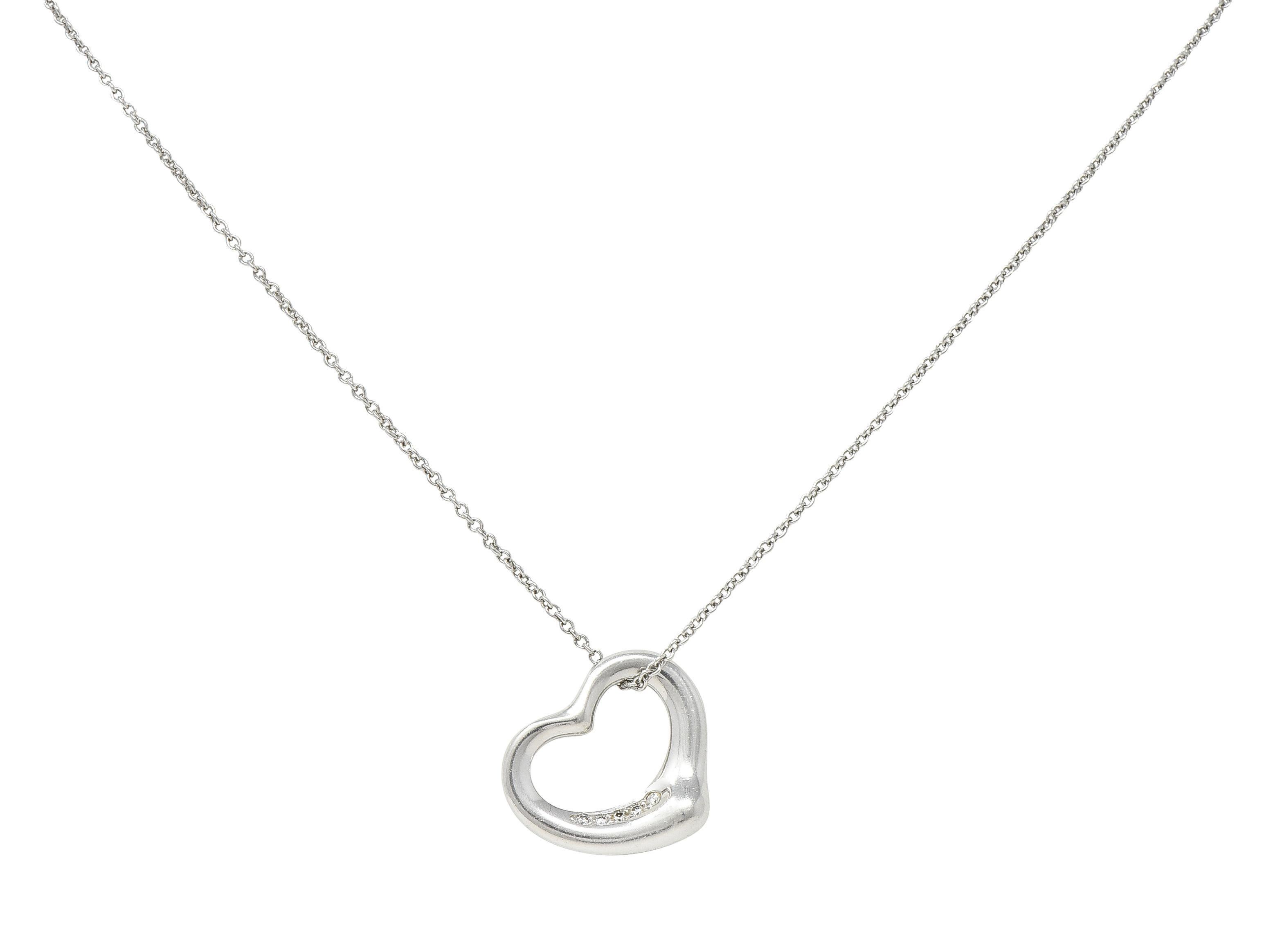 Elsa Peretti Tiffany & Co. Diamond Platinum Open Heart Pendant Necklace For Sale 7
