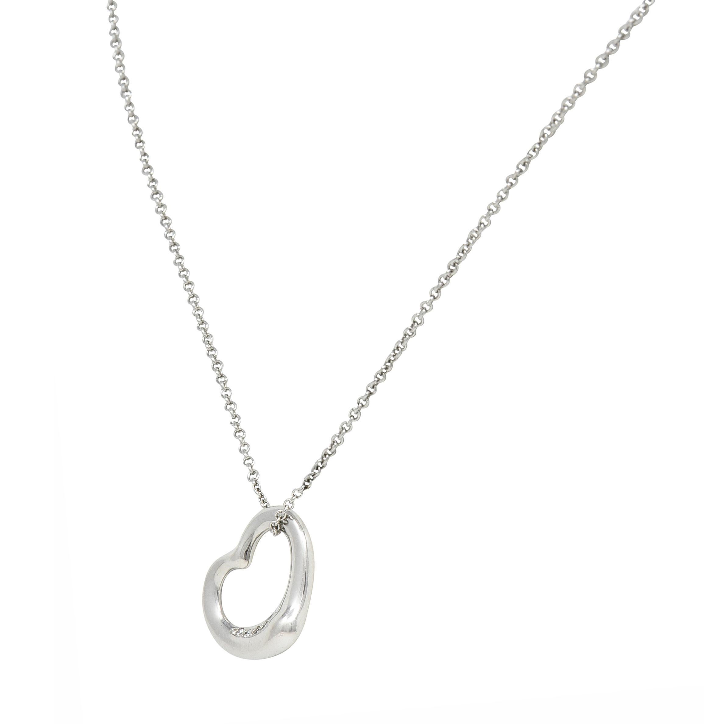 Brilliant Cut Elsa Peretti Tiffany & Co. Diamond Platinum Open Heart Pendant Necklace For Sale