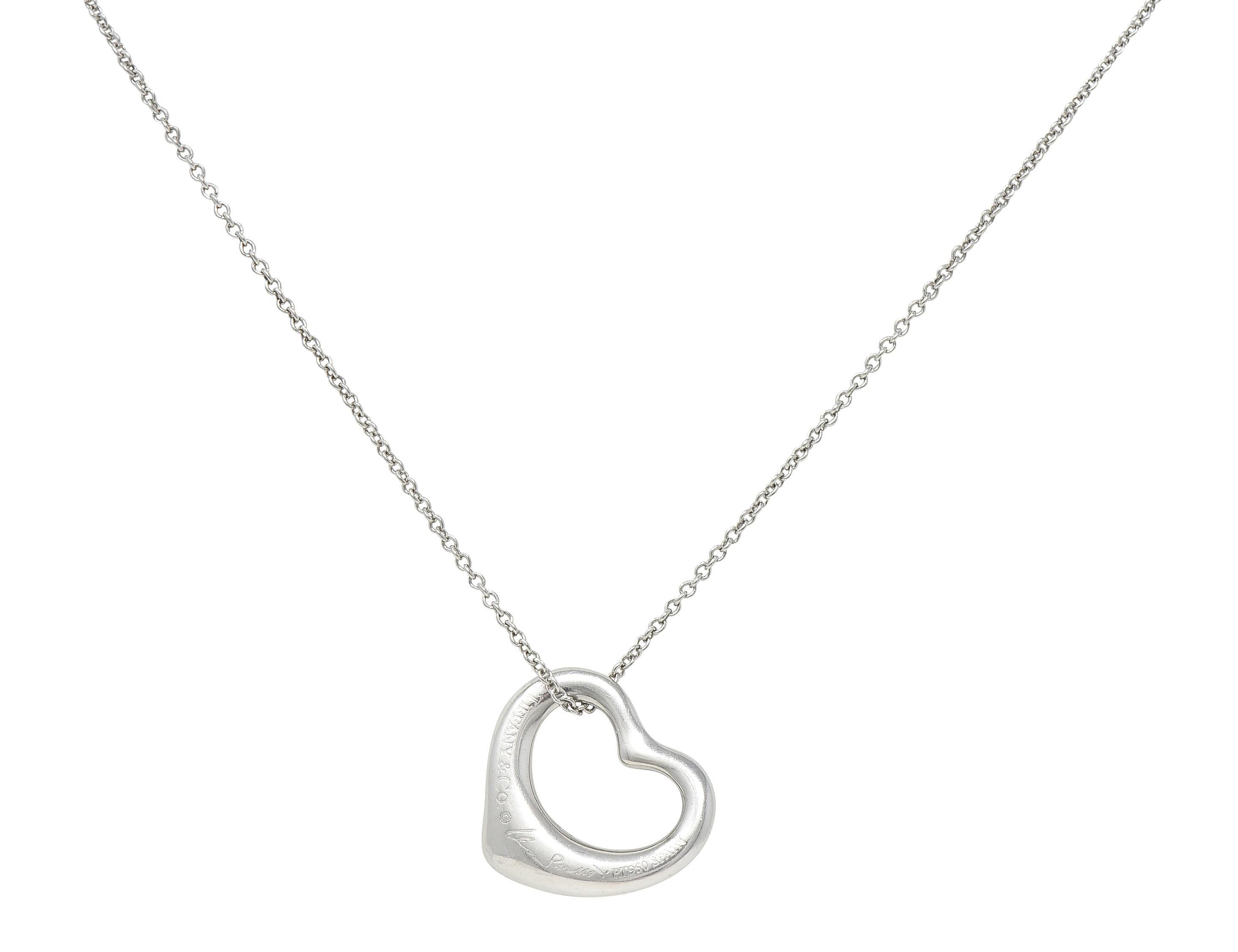 Elsa Peretti Tiffany & Co. Diamond Platinum Open Heart Pendant Necklace In Excellent Condition For Sale In Philadelphia, PA