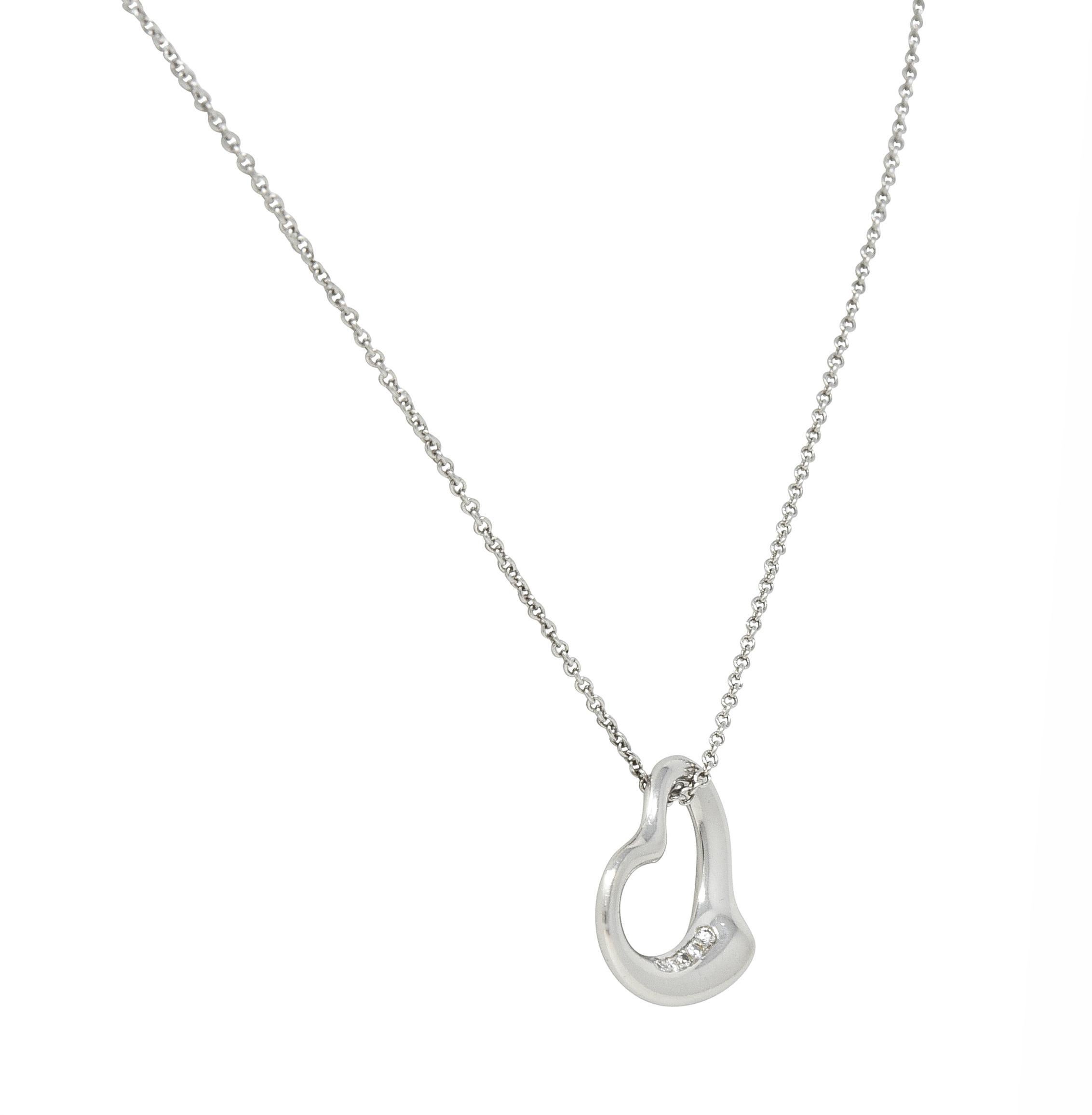 Women's or Men's Elsa Peretti Tiffany & Co. Diamond Platinum Open Heart Pendant Necklace For Sale
