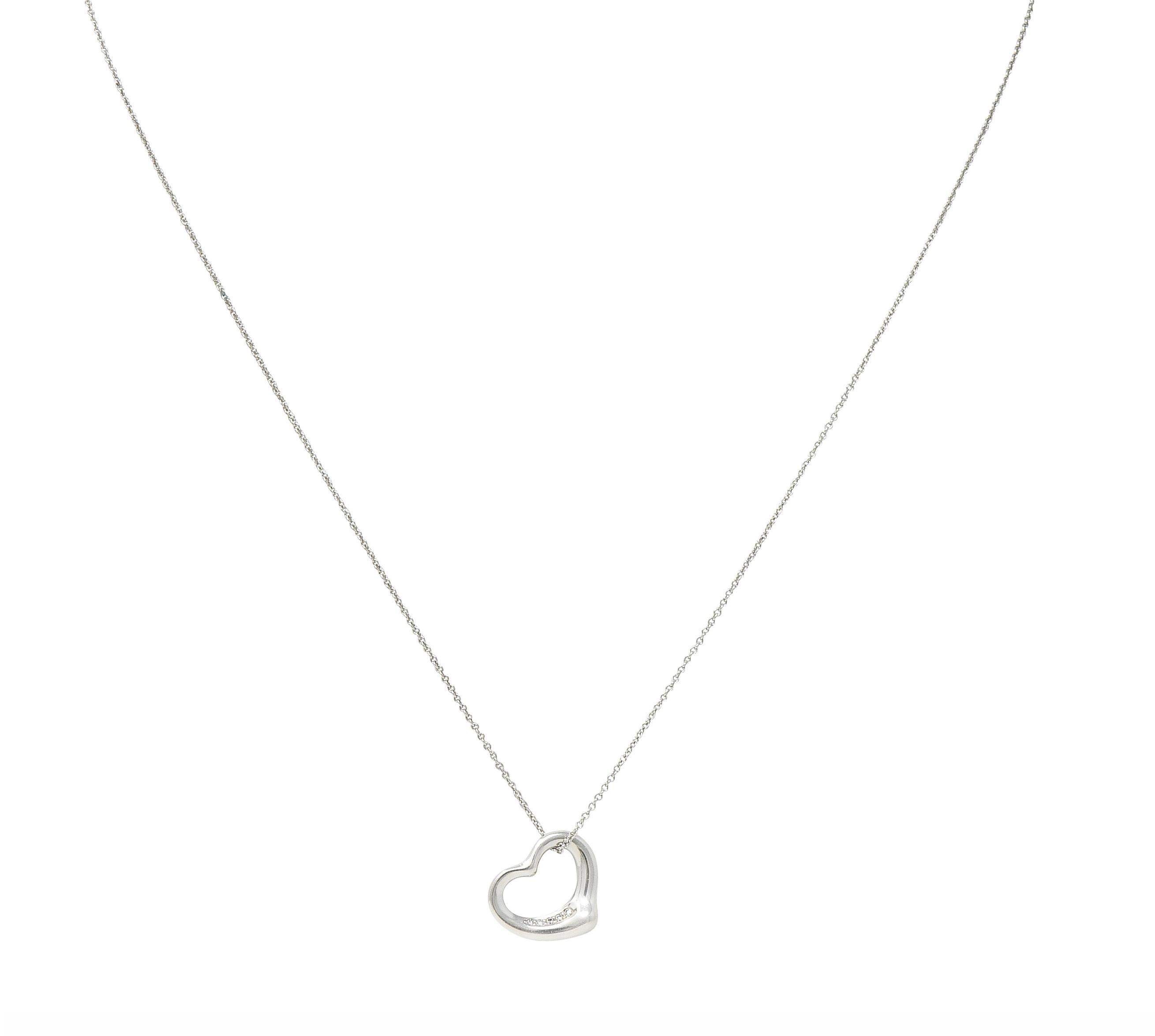 Elsa Peretti Tiffany & Co. Diamond Platinum Open Heart Pendant Necklace For Sale 1