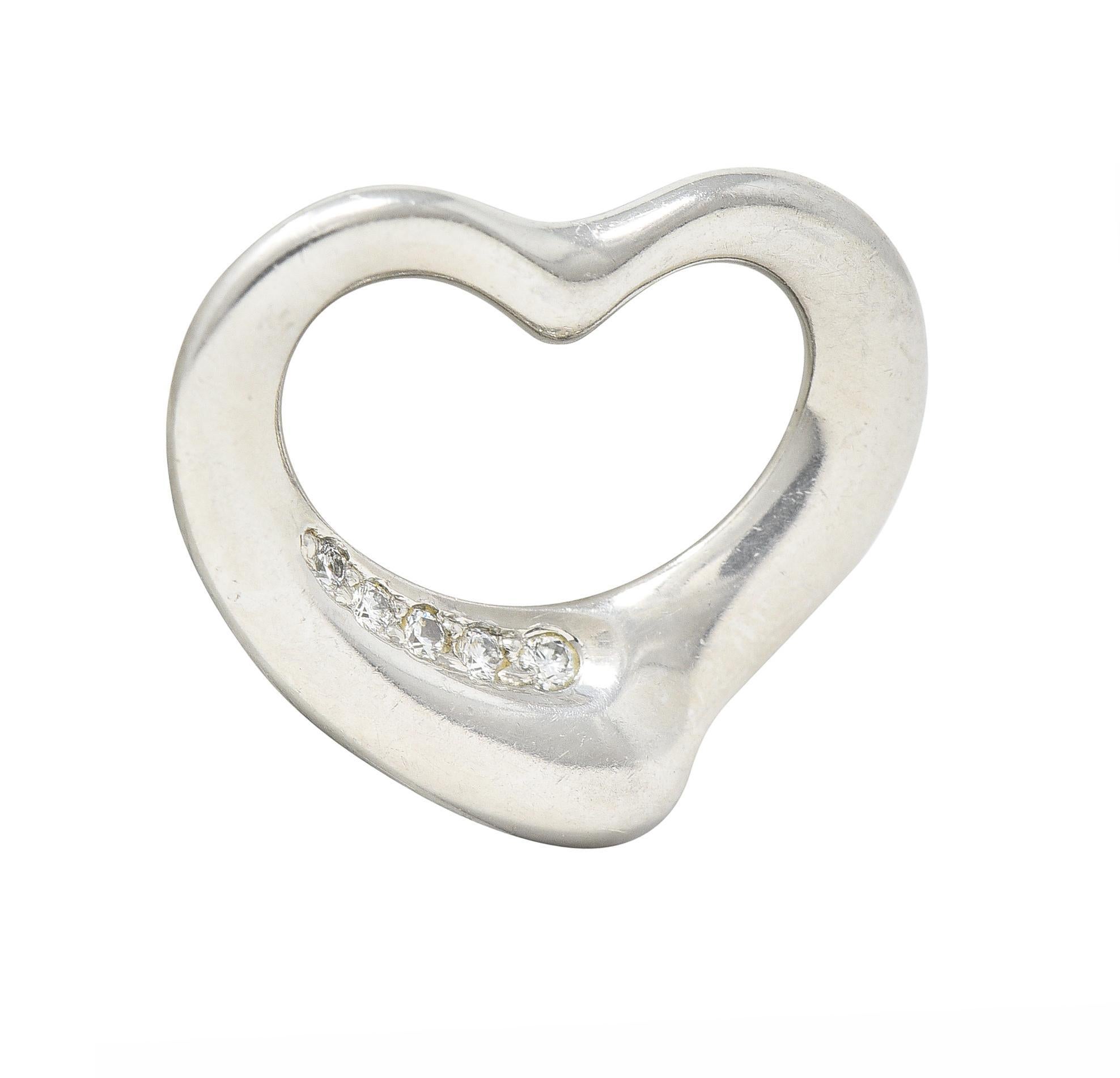 Elsa Peretti Tiffany & Co. Diamond Platinum Open Heart Pendant Necklace For Sale 4
