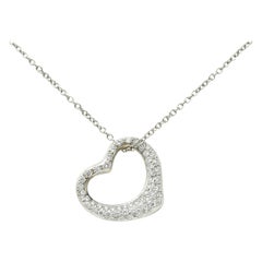 Retro Elsa Peretti Tiffany & Co. Diamond Platinum Open Heart Pendant Necklace