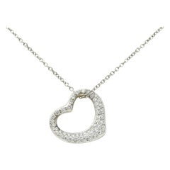 Elsa Peretti Tiffany & Co. Diamond Platinum Open Heart Pendant Necklace