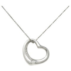 Retro Elsa Peretti Tiffany & Co. Diamond Platinum Open Heart Pendant Necklace