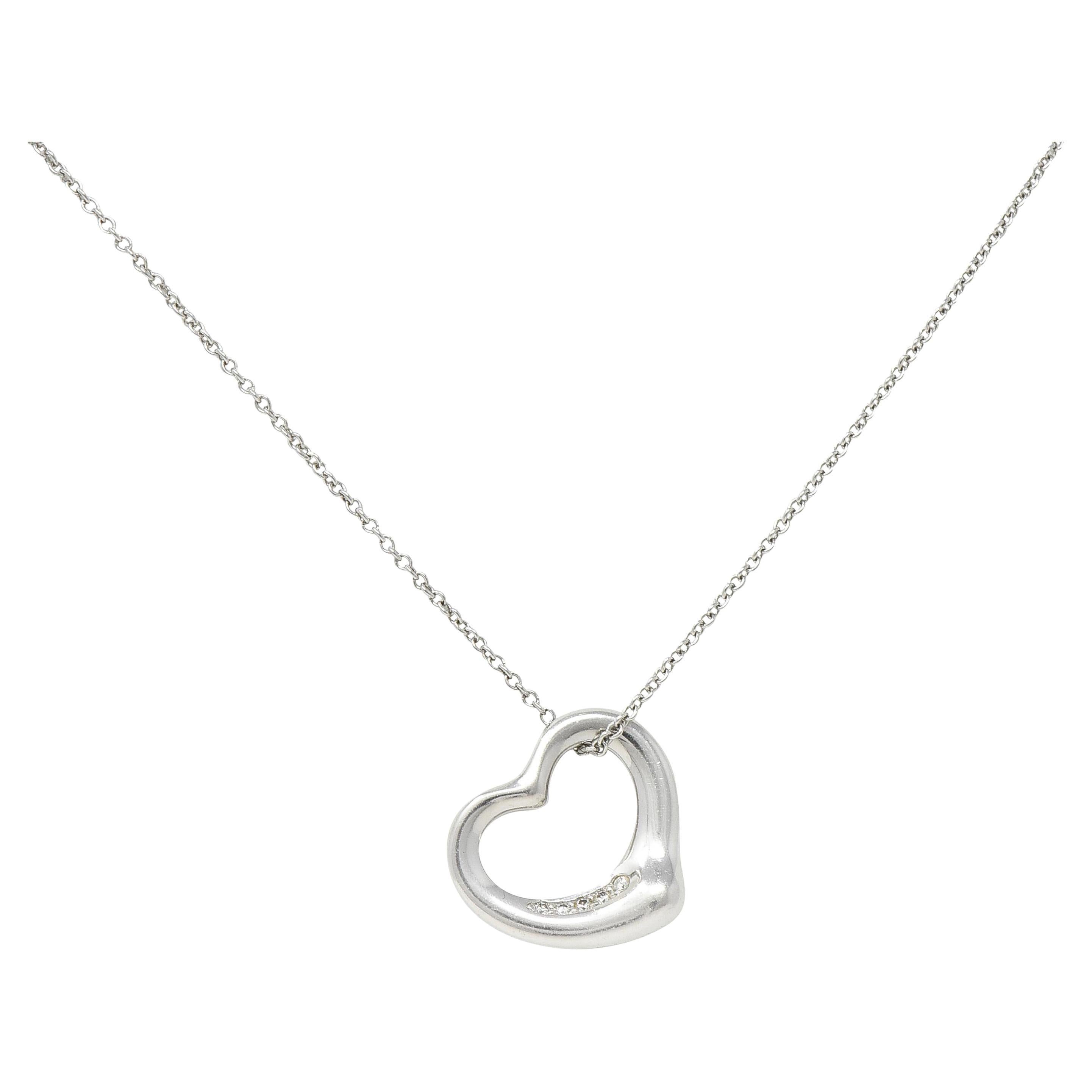 Elsa Peretti Tiffany & Co. Diamant Platin Anhänger Halskette mit offenem Herz