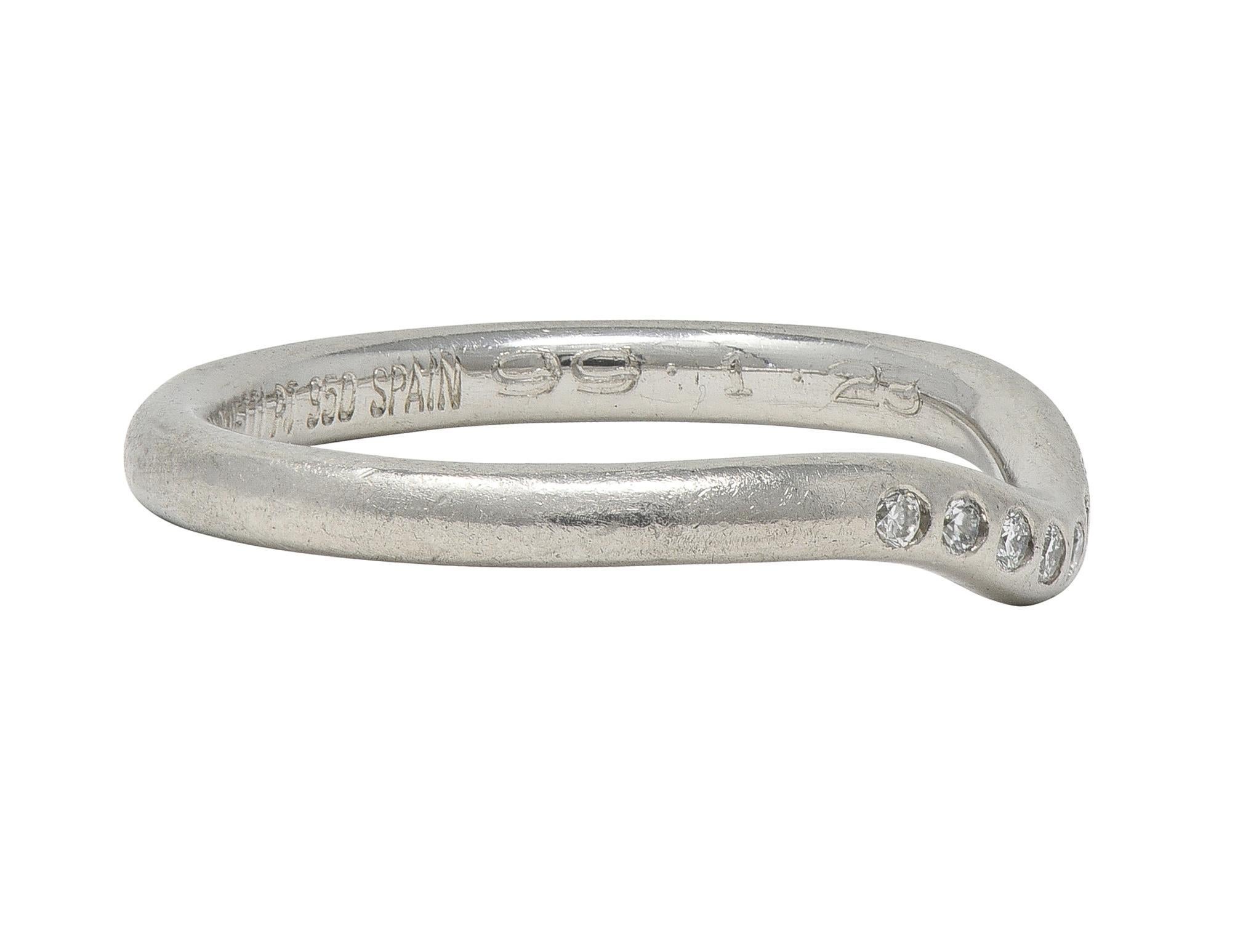 Brilliant Cut Elsa Peretti Tiffany & Co. Diamond Platinum Vintage Contour Wedding Band Ring For Sale