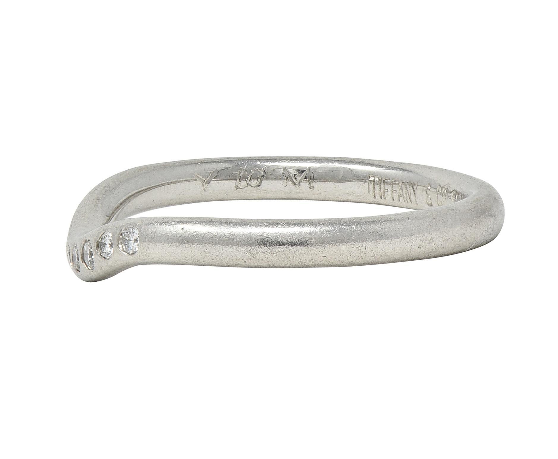Women's or Men's Elsa Peretti Tiffany & Co. Diamond Platinum Vintage Contour Wedding Band Ring For Sale