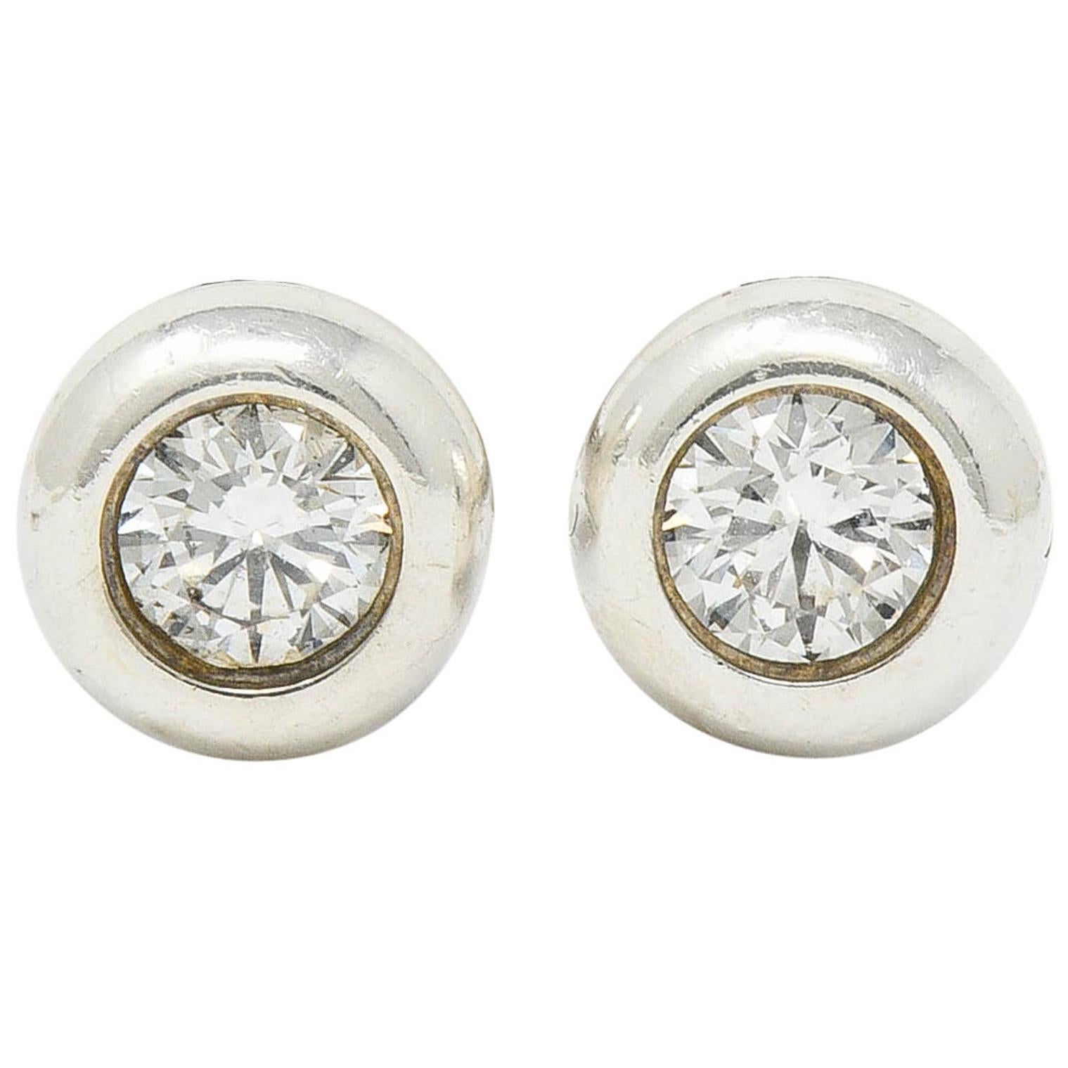 Elsa Peretti Tiffany & Co. Diamond Sterling Silver Bezel Stud Earrings