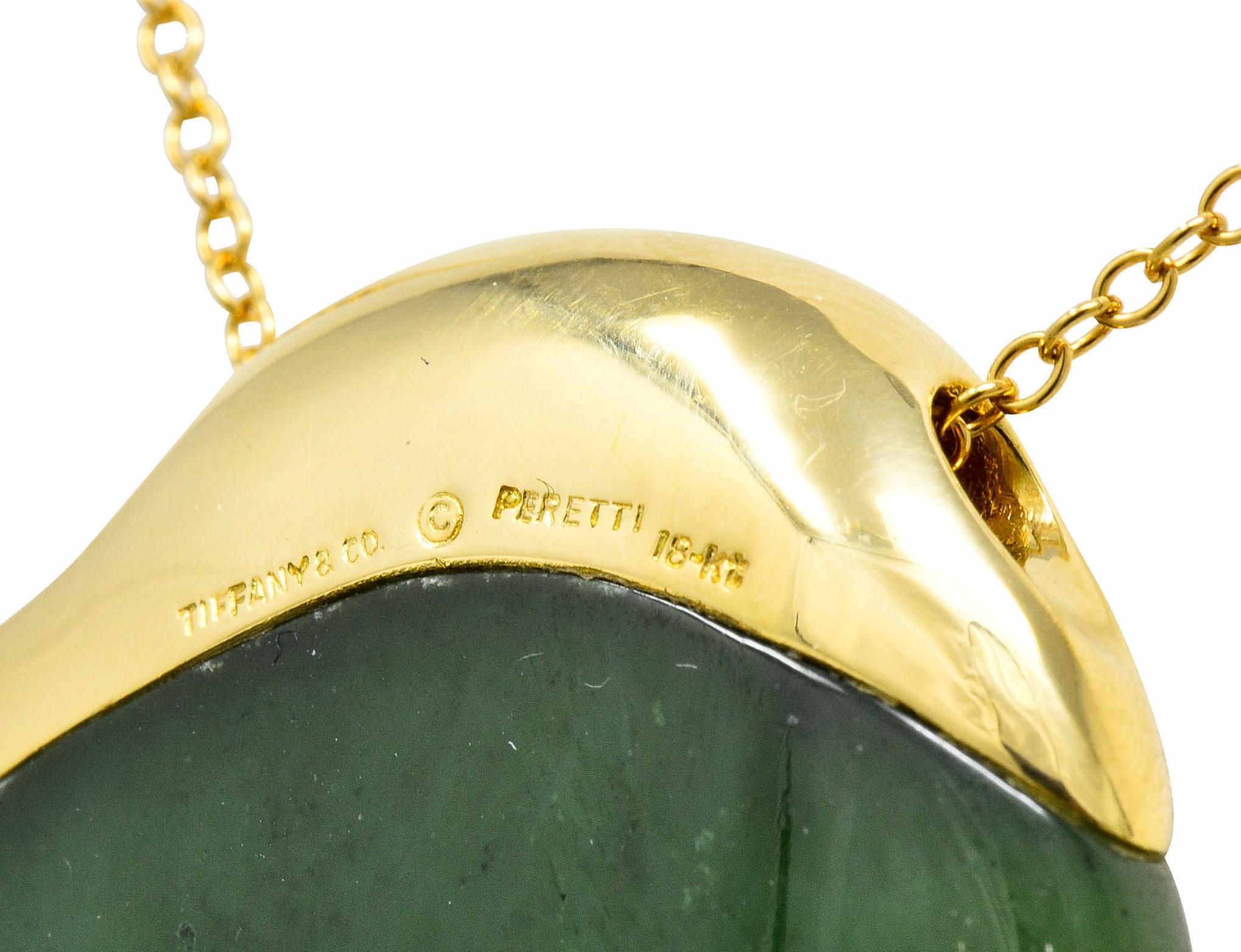 Elsa Peretti Tiffany & Co. Jade 18 Karat Gold Touchstone Pendant Necklace 1