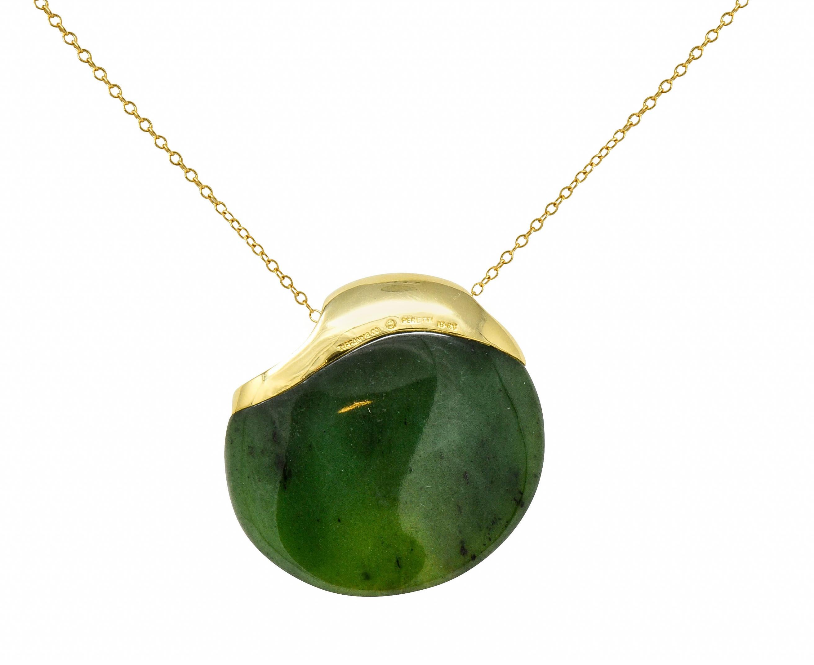 Women's or Men's Elsa Peretti Tiffany & Co. Jade 18 Karat Gold Touchstone Pendant Necklace