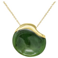 Elsa Peretti Tiffany & Co. Jade 18 Karat Gold Touchstone Pendant Necklace