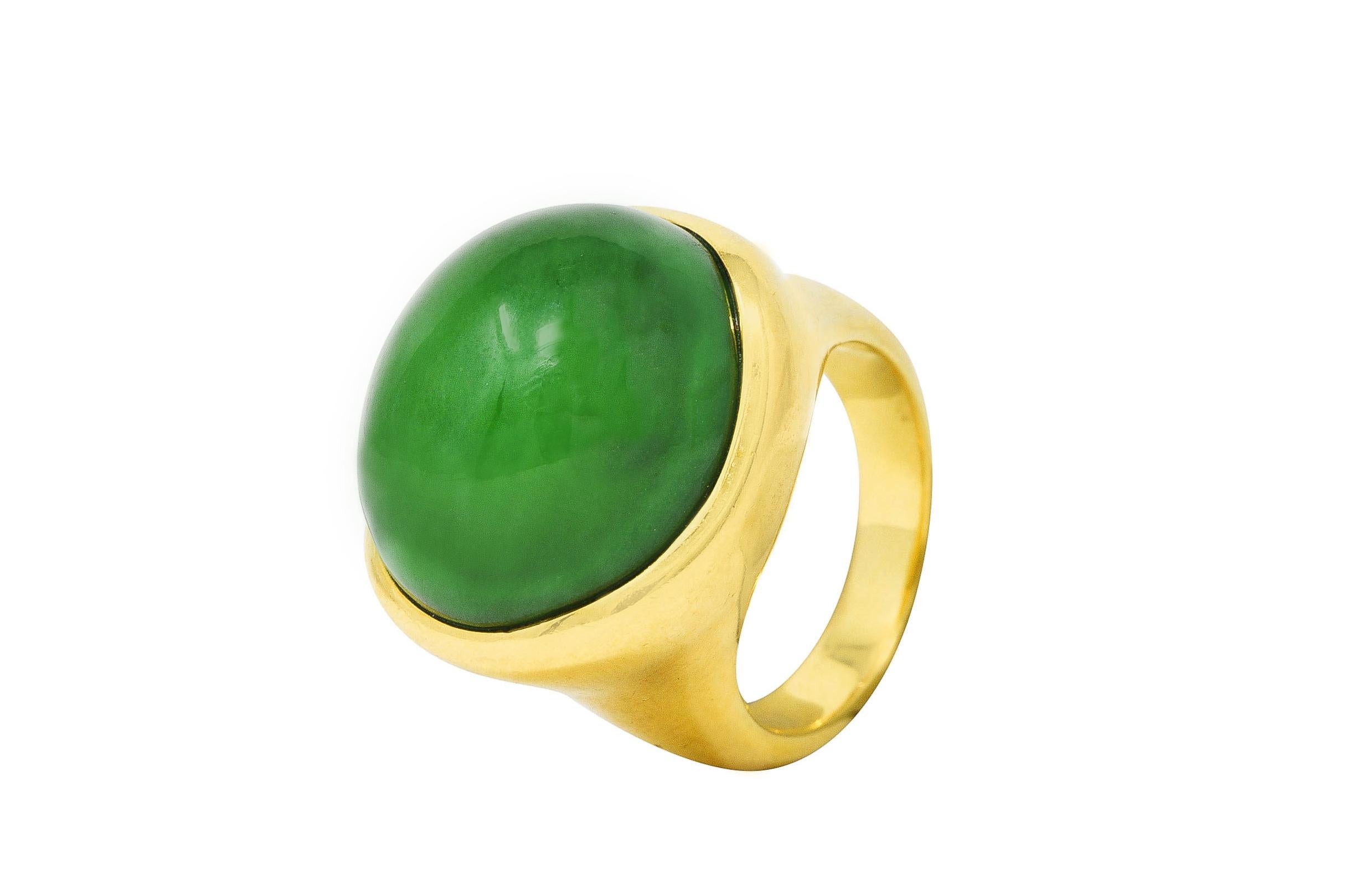 Elsa Peretti Tiffany & Co. Jade 18 Karat Yellow Gold Cabochon Ring 2