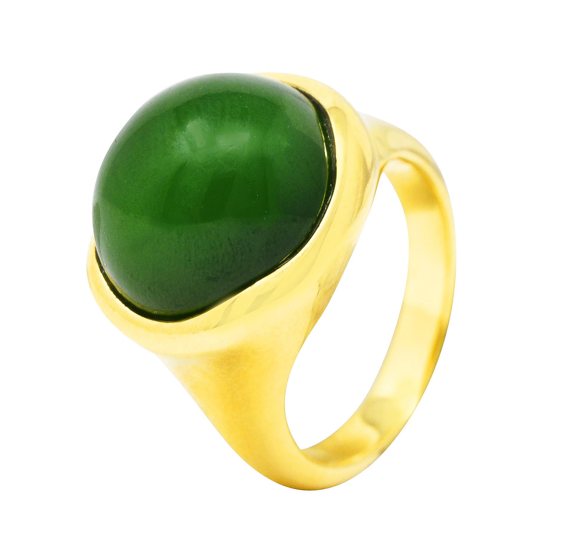 Elsa Peretti Tiffany & Co. Jade 18 Karat Yellow Gold Cabochon Ring 2