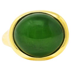 Elsa Peretti Tiffany & Co. Jade 18 Karat Yellow Gold Cabochon Ring