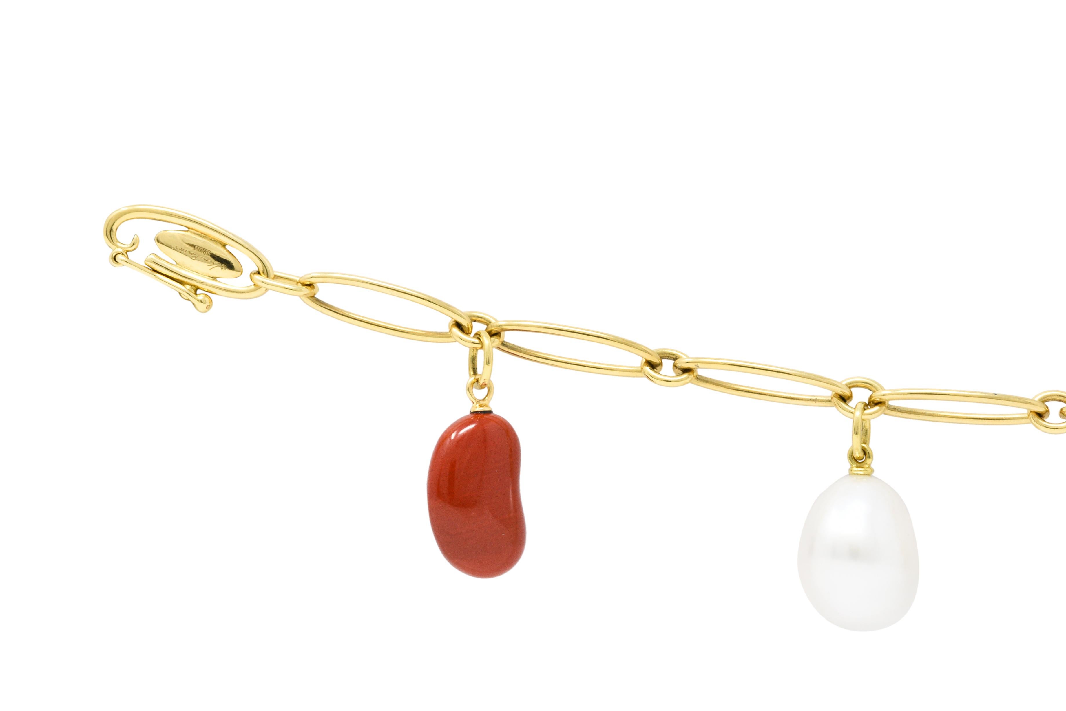 Uncut Elsa Peretti Tiffany & Co. Jade Agate Crystal 18 Karat Gold Five Charm Bracelet