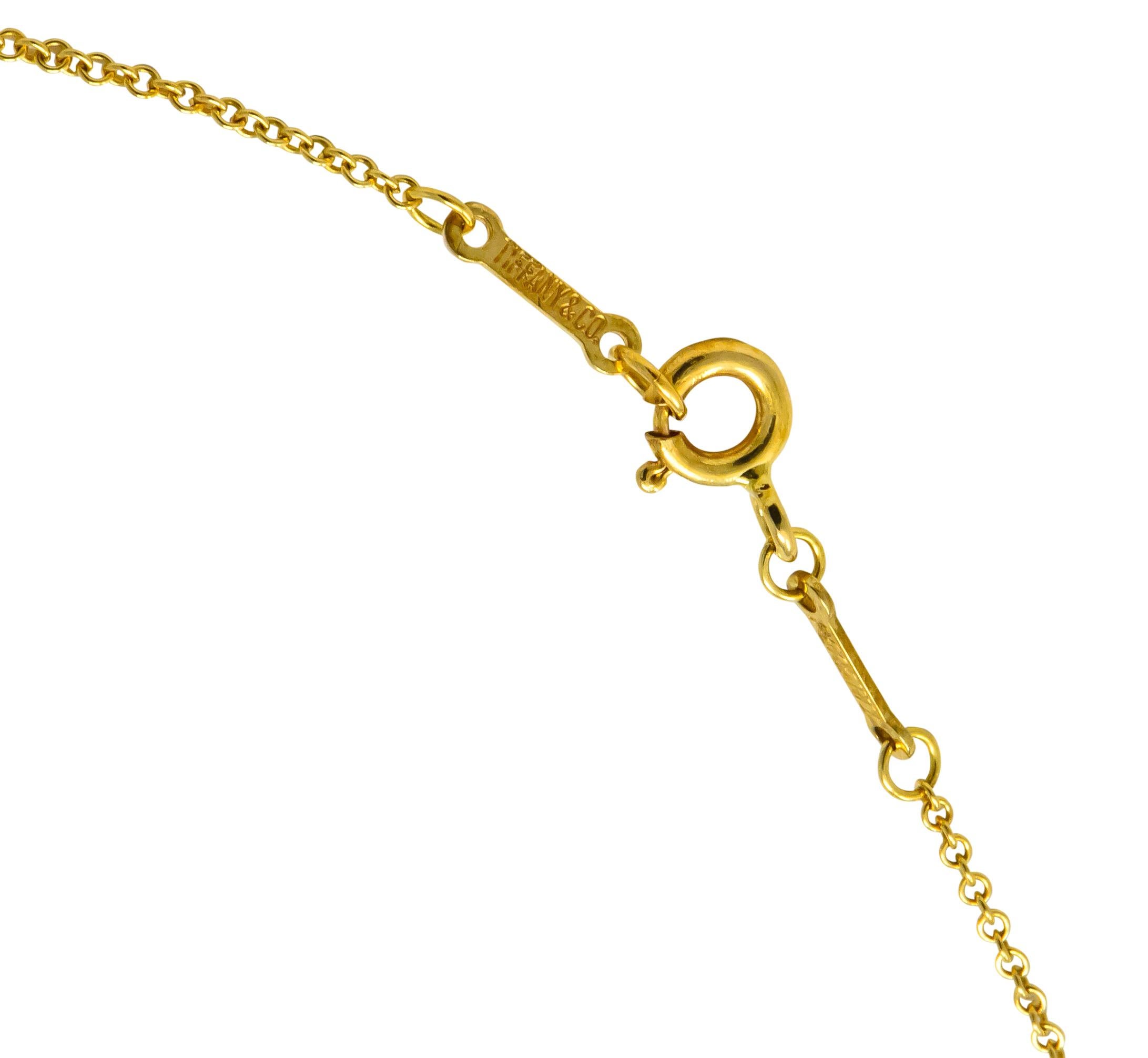 Elsa Peretti Tiffany & Co Lapis Lazuli 18 Karat Gold Open Heart Pendant Necklace In Excellent Condition In Philadelphia, PA