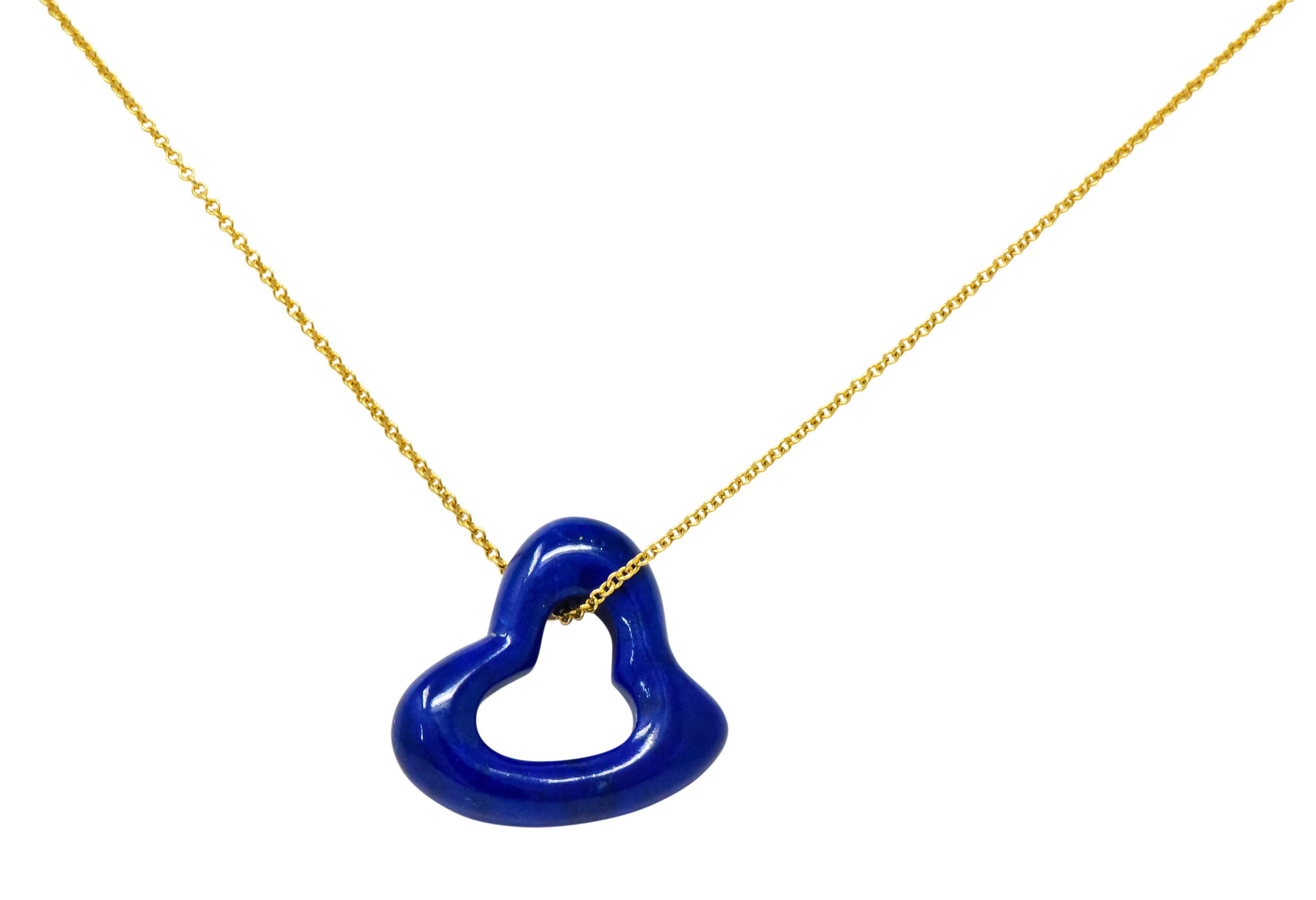 Women's or Men's Elsa Peretti Tiffany & Co Lapis Lazuli 18 Karat Gold Open Heart Pendant Necklace