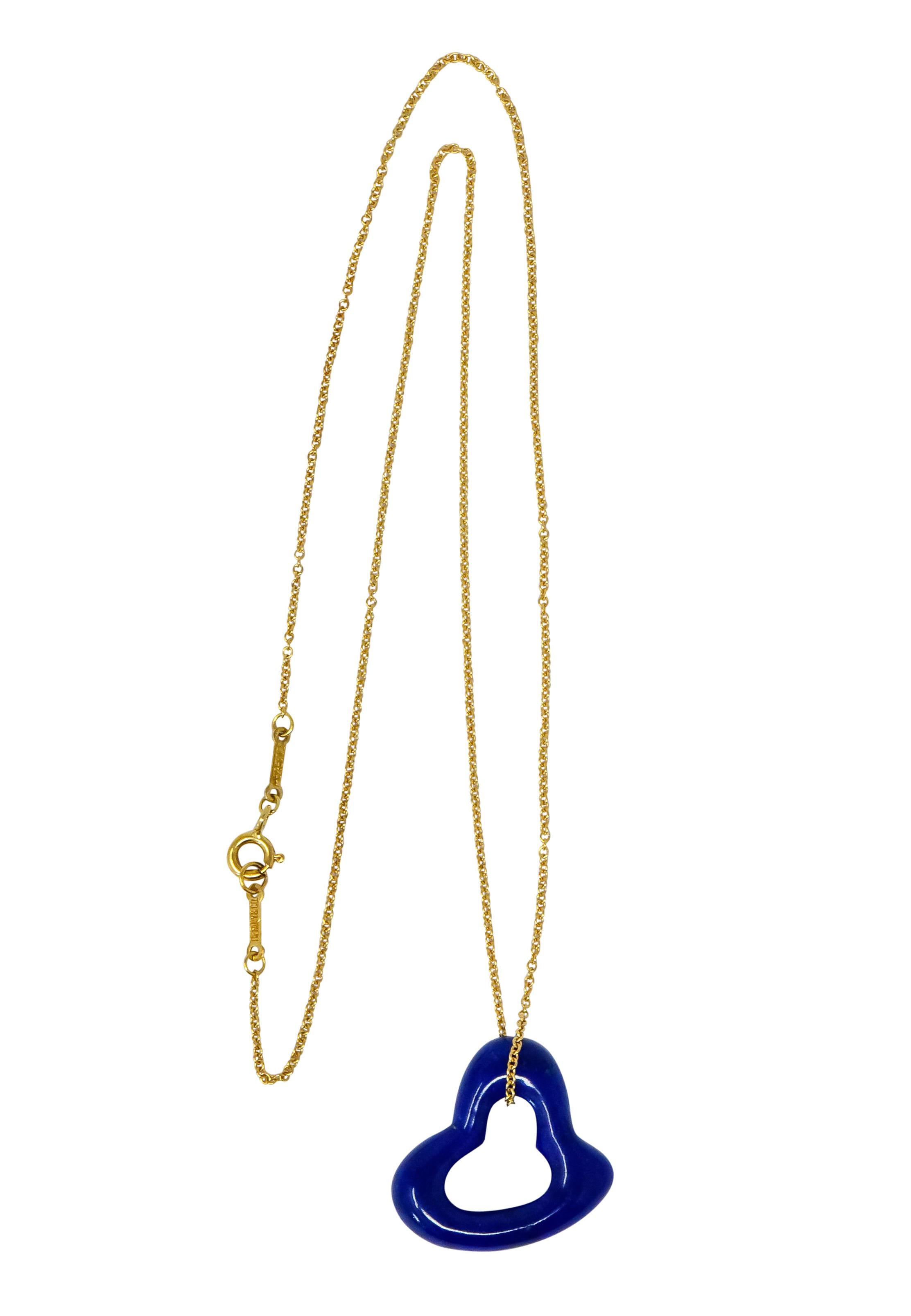 Elsa Peretti Tiffany & Co Lapis Lazuli 18 Karat Gold Open Heart Pendant Necklace 1