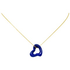 Retro Elsa Peretti Tiffany & Co Lapis Lazuli 18 Karat Gold Open Heart Pendant Necklace
