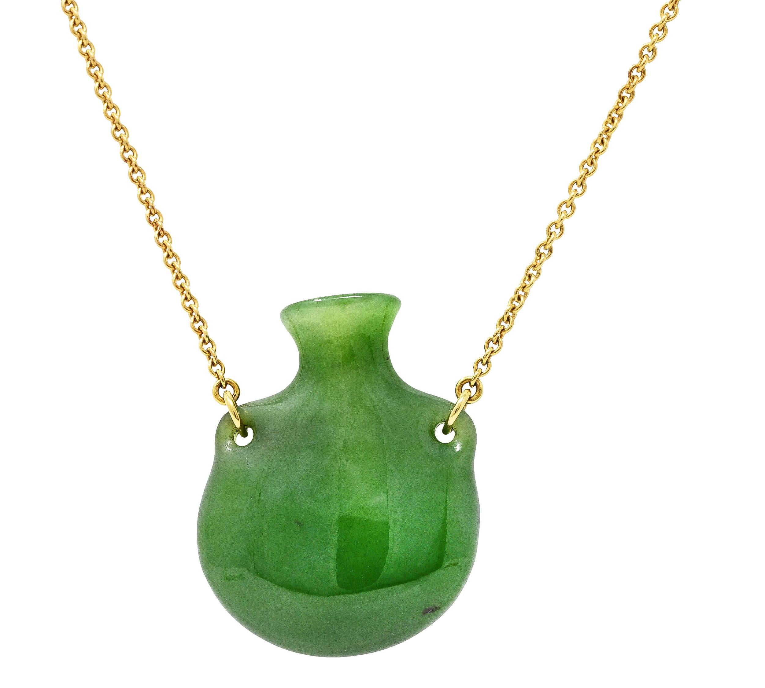 Elsa Peretti Tiffany & Co. Nephrite Jade 18 Karat Gold Bottle Necklace 1