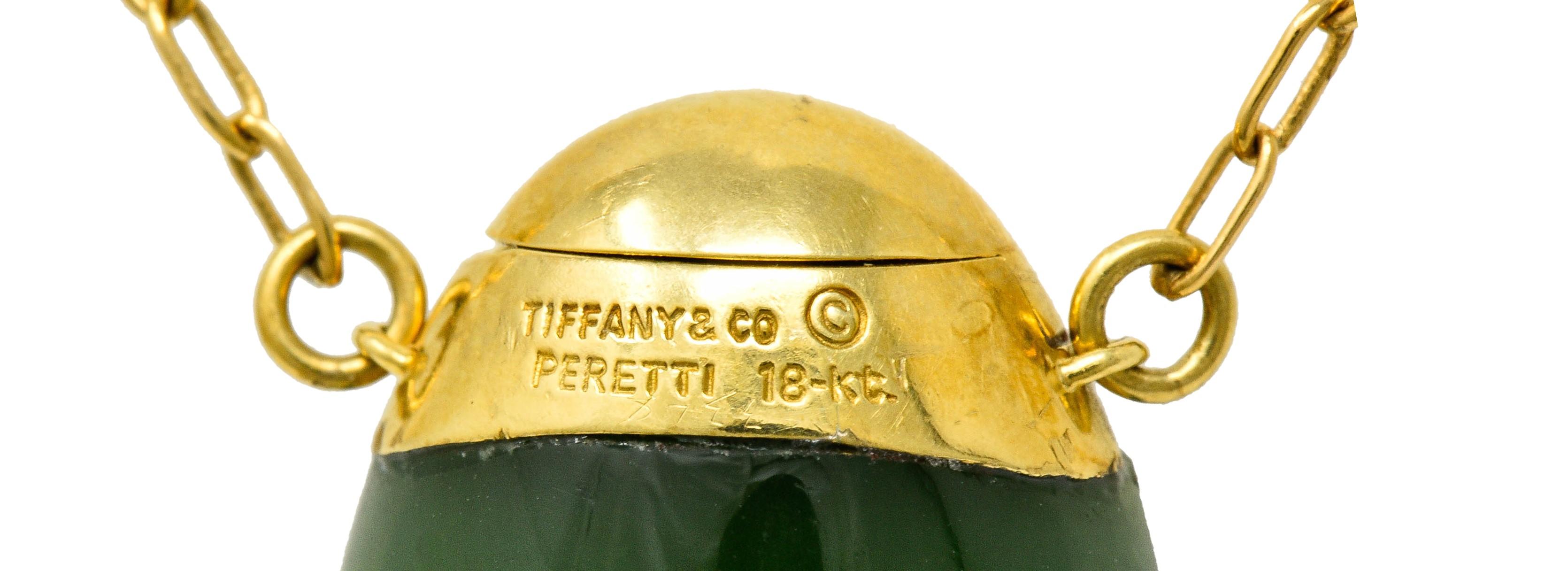 Elsa Peretti Tiffany & Co. Nephrite Jade 18 Karat Gold Perfume Bottle Necklace 4