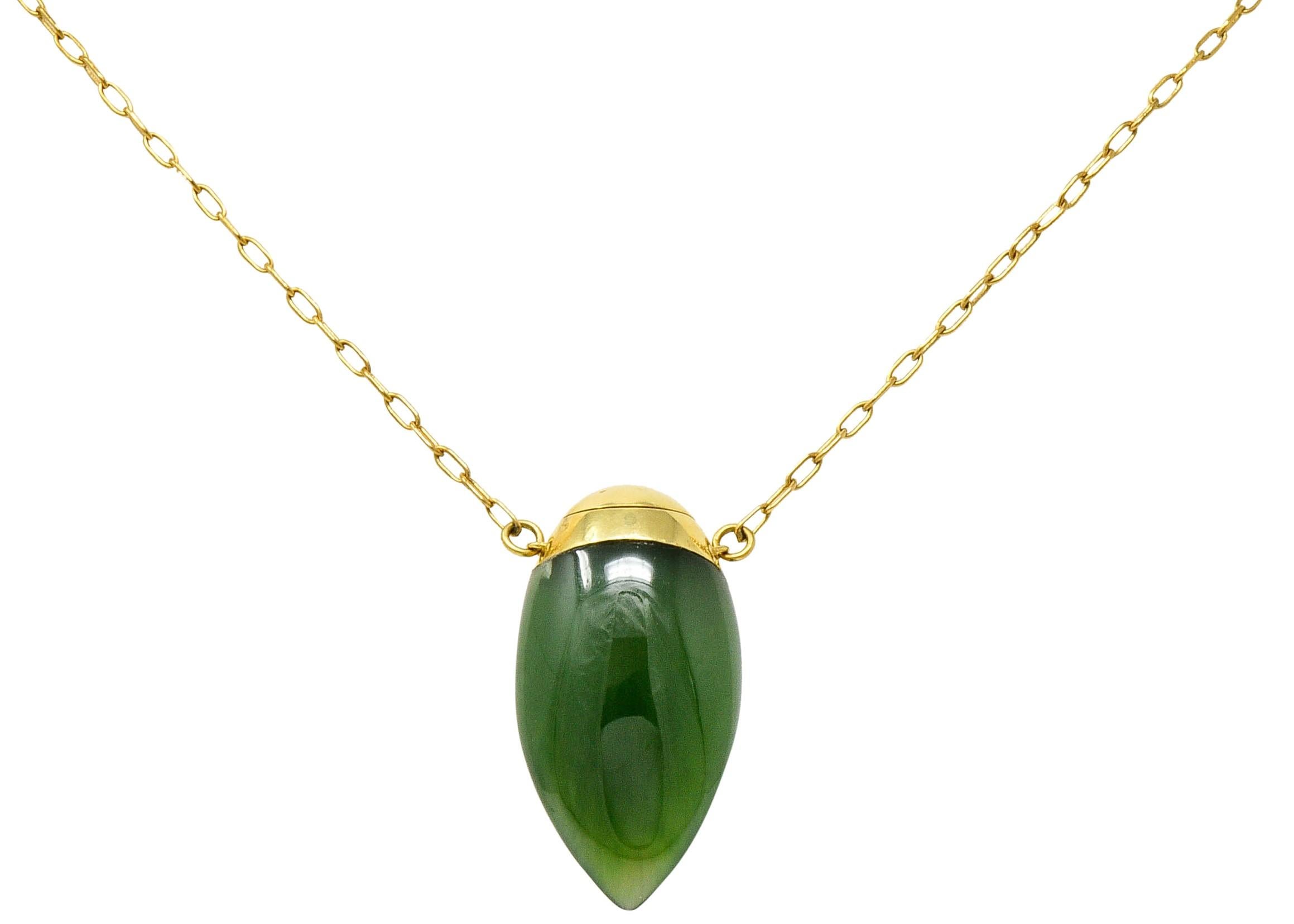 Contemporary Elsa Peretti Tiffany & Co. Nephrite Jade 18 Karat Gold Perfume Bottle Necklace