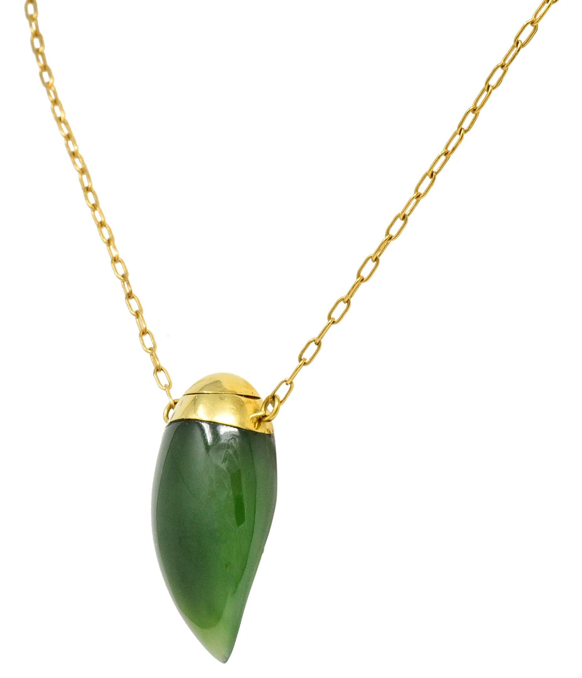 Uncut Elsa Peretti Tiffany & Co. Nephrite Jade 18 Karat Gold Perfume Bottle Necklace