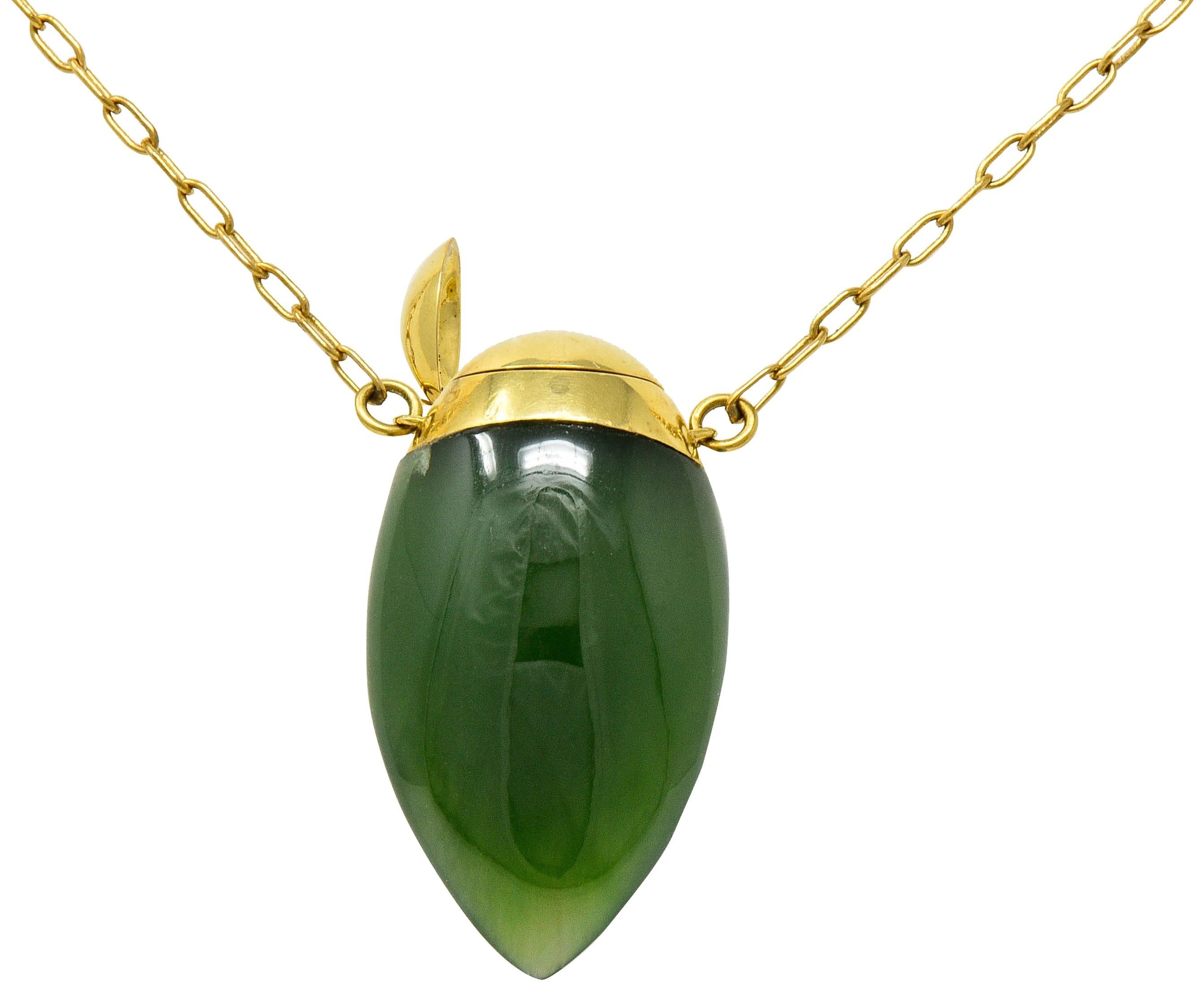 Women's or Men's Elsa Peretti Tiffany & Co. Nephrite Jade 18 Karat Gold Perfume Bottle Necklace
