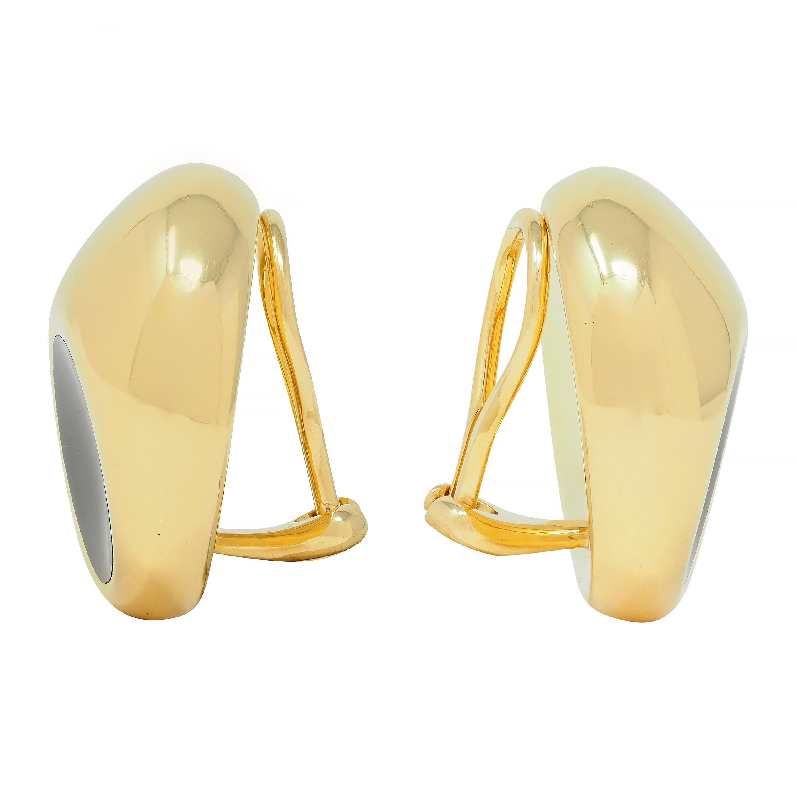 Elsa Peretti Tiffany & Co. Ohr-Clip-Ohrringe aus 18 Karat Gold mit Onyx und Thumbprint im Zustand „Hervorragend“ im Angebot in Philadelphia, PA