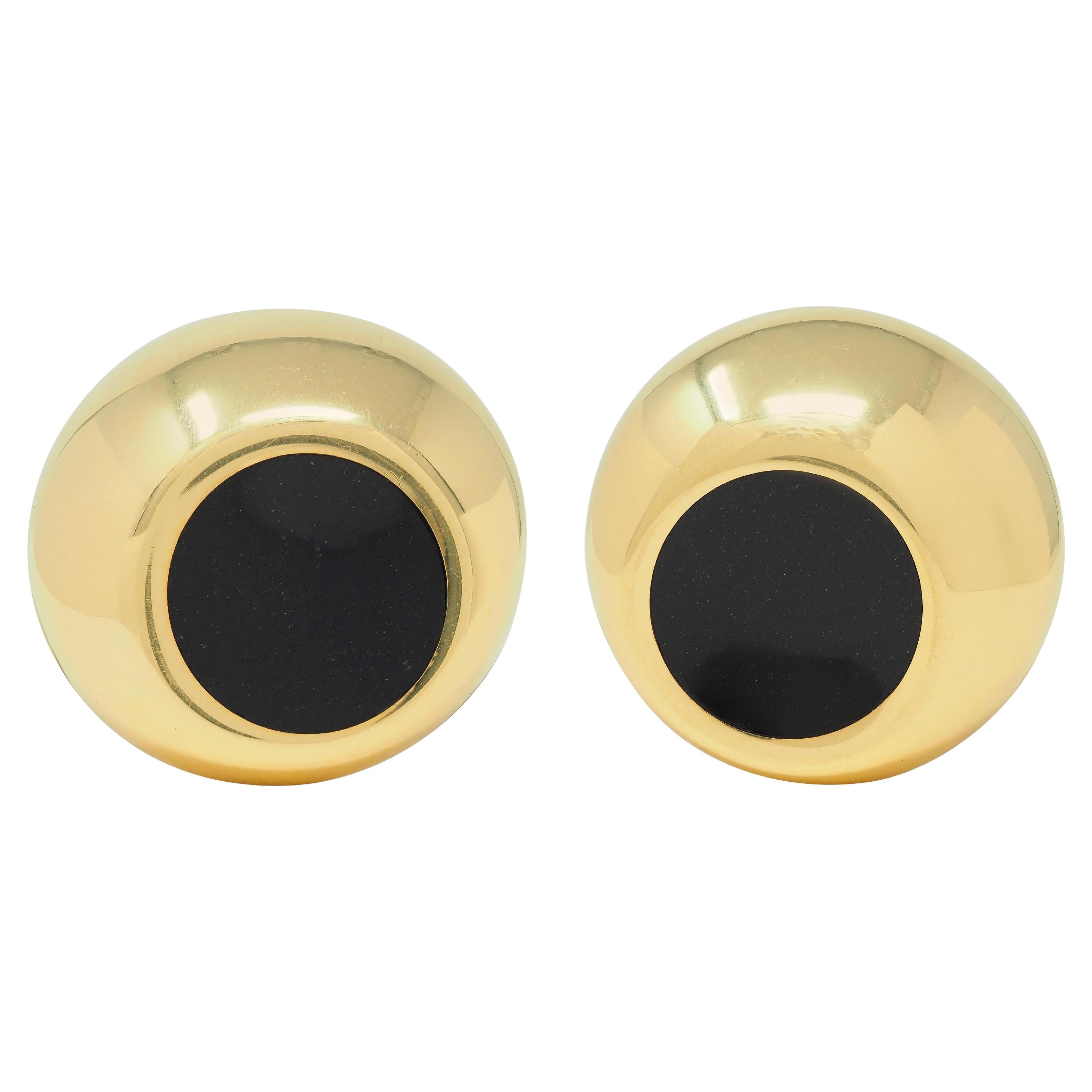 Elsa Peretti Tiffany & Co. Ohr-Clip-Ohrringe aus 18 Karat Gold mit Onyx und Thumbprint im Angebot