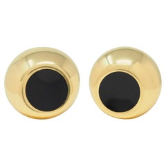 Elsa Peretti Tiffany & Co. Onyx 18 Karat Gold Thumbprint Ear-Clip Earrings