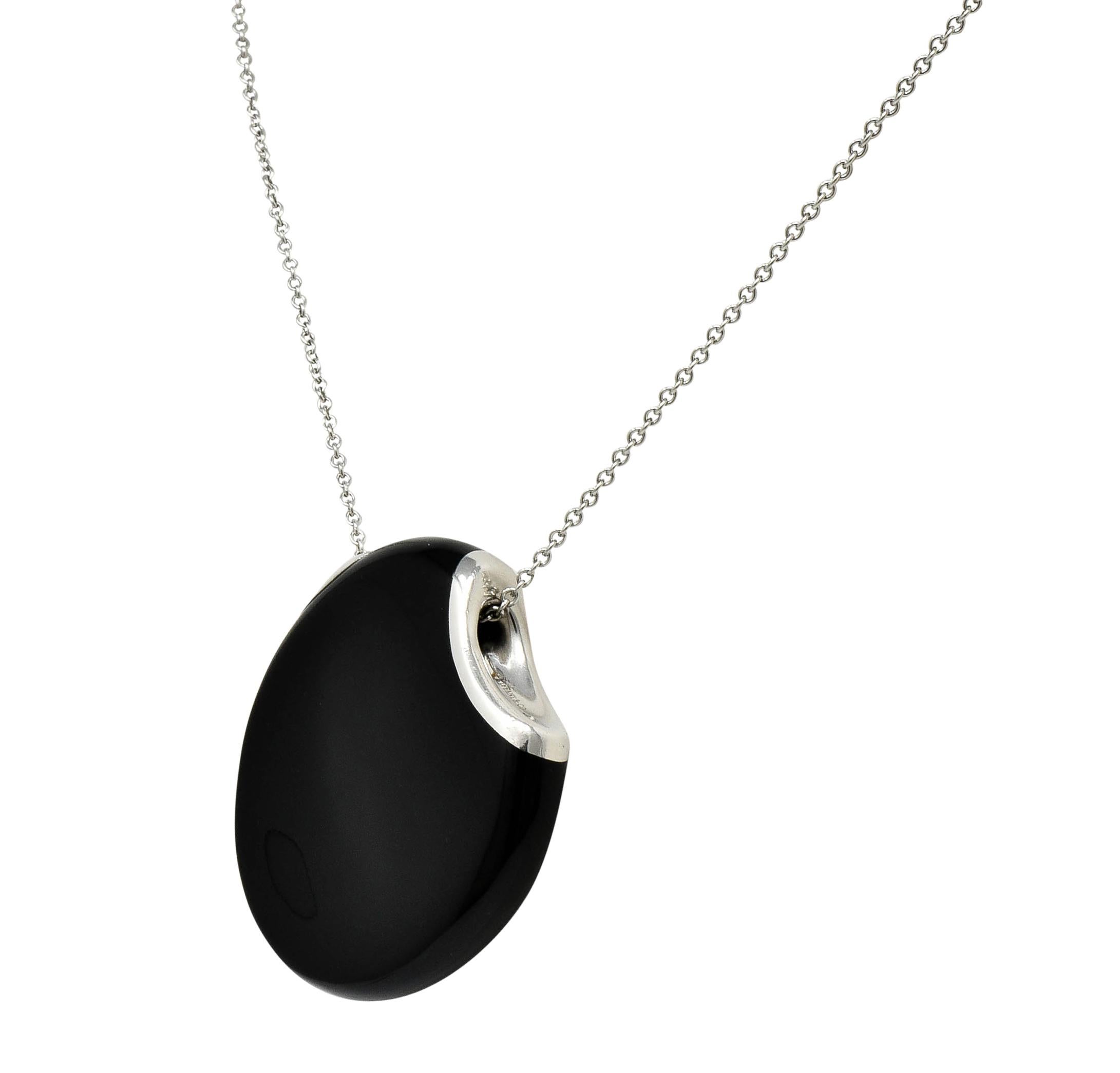 Contemporary Elsa Peretti Tiffany & Co. Onyx Platinum Touchstone Pendant Necklace