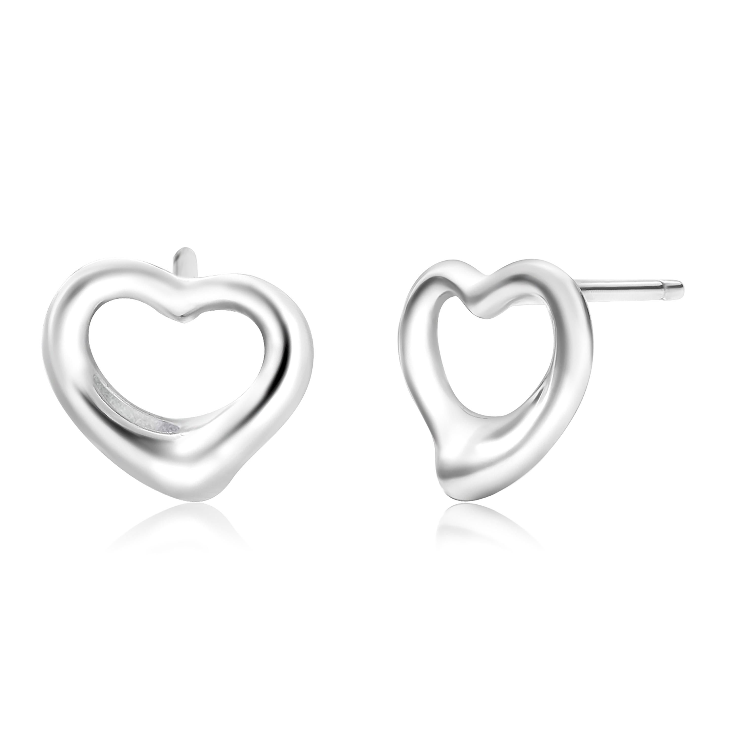 Elsa Peretti for Tiffany & Co Open Heart 0.43 Inch Earrings Eighteen Karat White Golding  Bon état à New York, NY