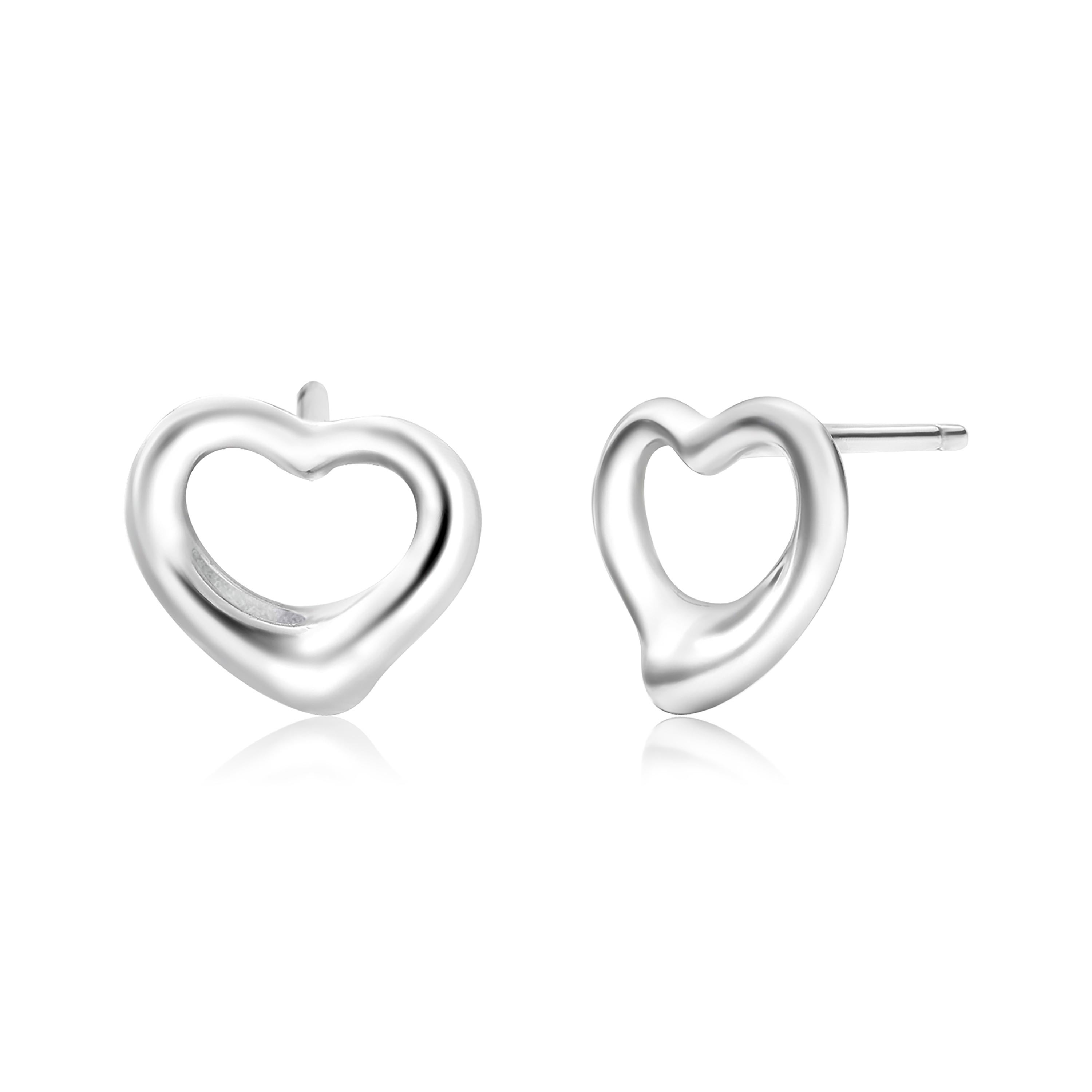 Contemporary Elsa Peretti Tiffany Co Open Heart 0.43 Inch Earrings Eighteen Karat White Gold  For Sale