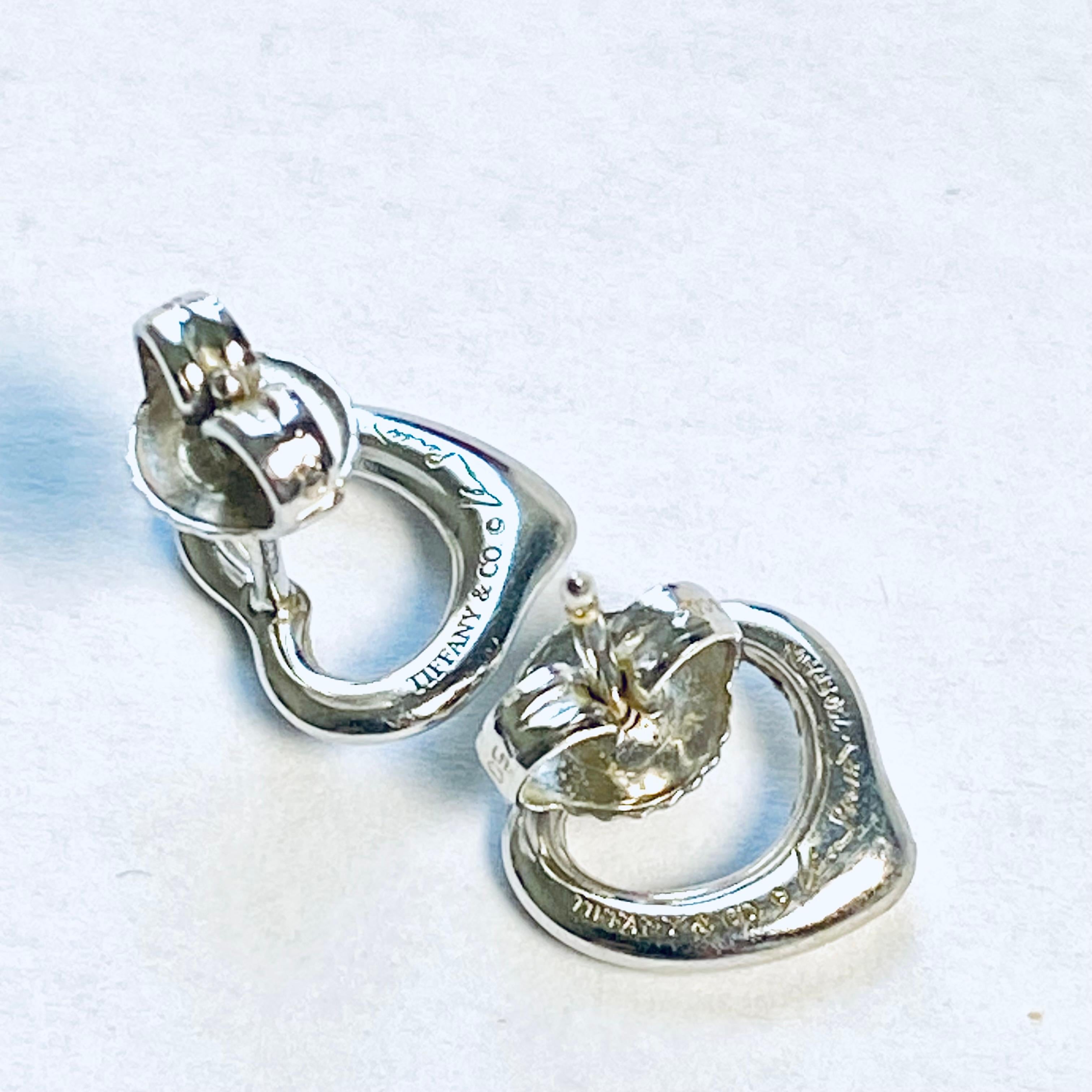 Women's or Men's Elsa Peretti Tiffany Co Open Heart 0.43 Inch Earrings Eighteen Karat White Gold  For Sale