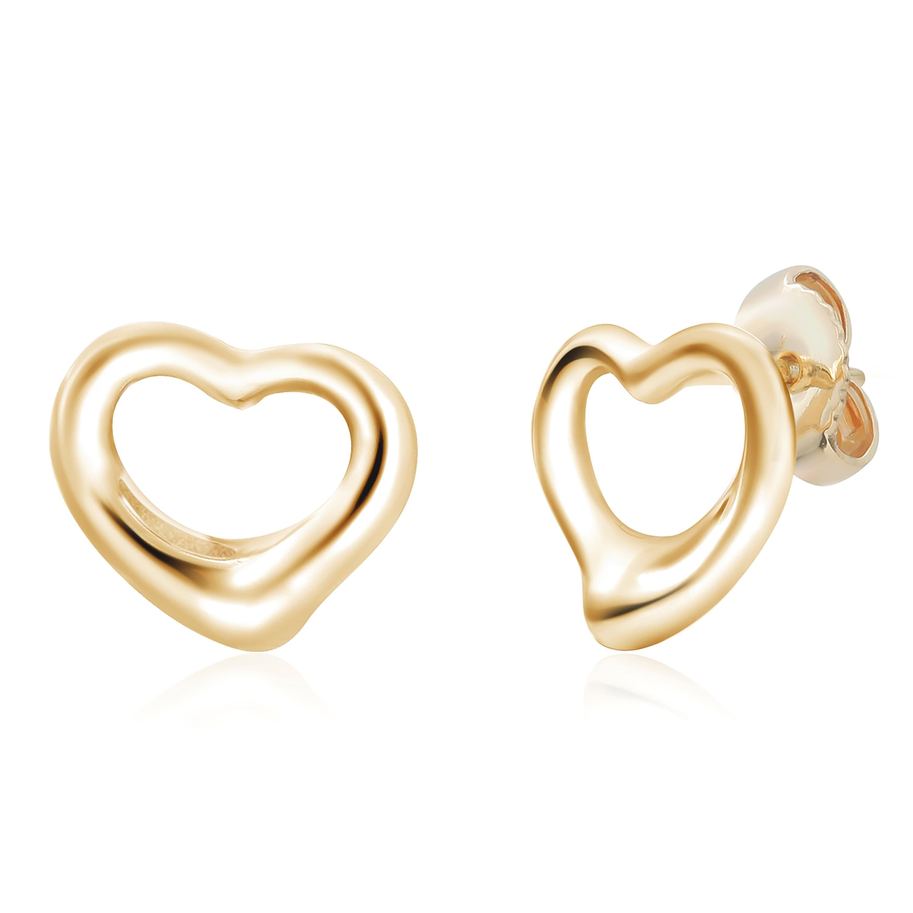 Elsa Peretti Tiffany Co Open Heart 0.43 Inch Earrings Eighteen Karat Yello Gold  For Sale 1