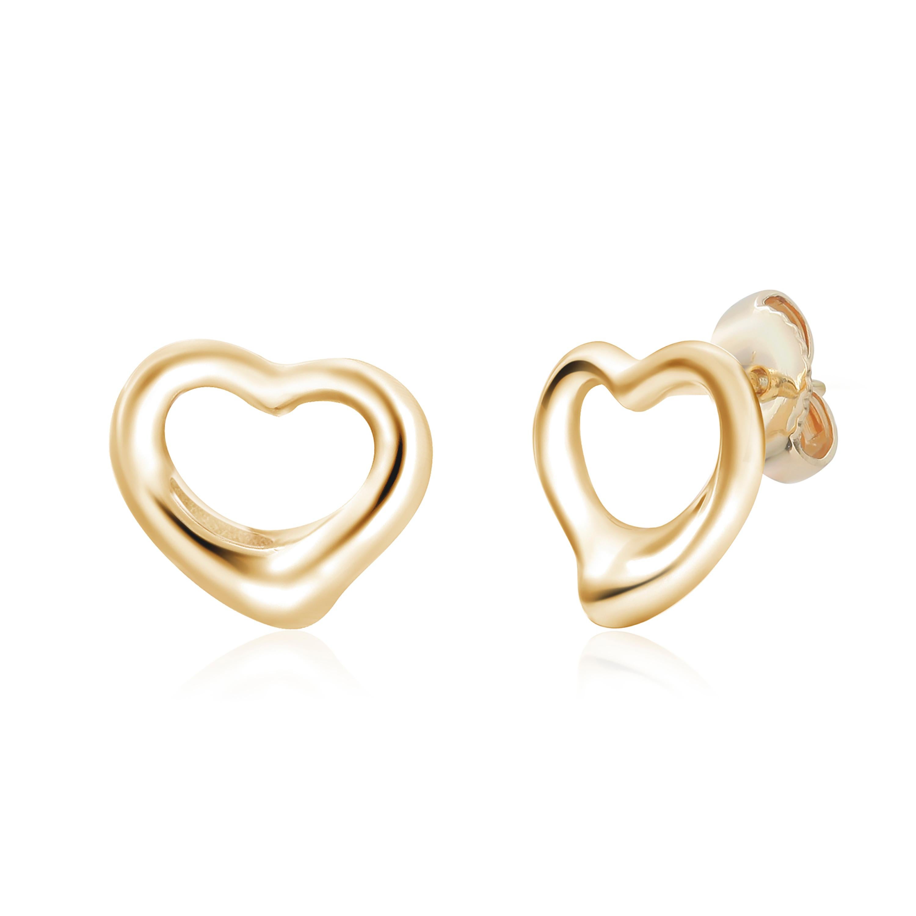Elsa Peretti Tiffany Co Open Heart 0.43 Inch Earrings Eighteen Karat Yello Gold  For Sale 4